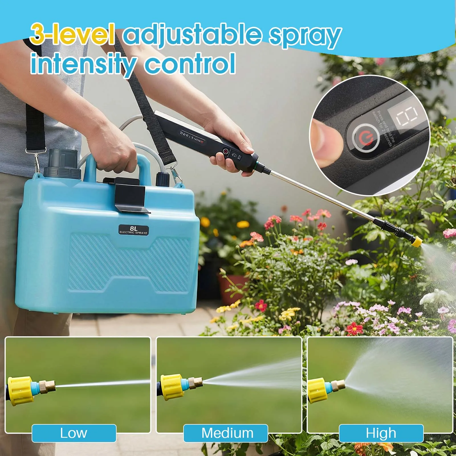 6.5L/8L/9L Automatic Electric Sprayer Garden Plant Sprayer Handheld Rechargeable Sprinkler Sprayer Atomization Shouldered Watering Can