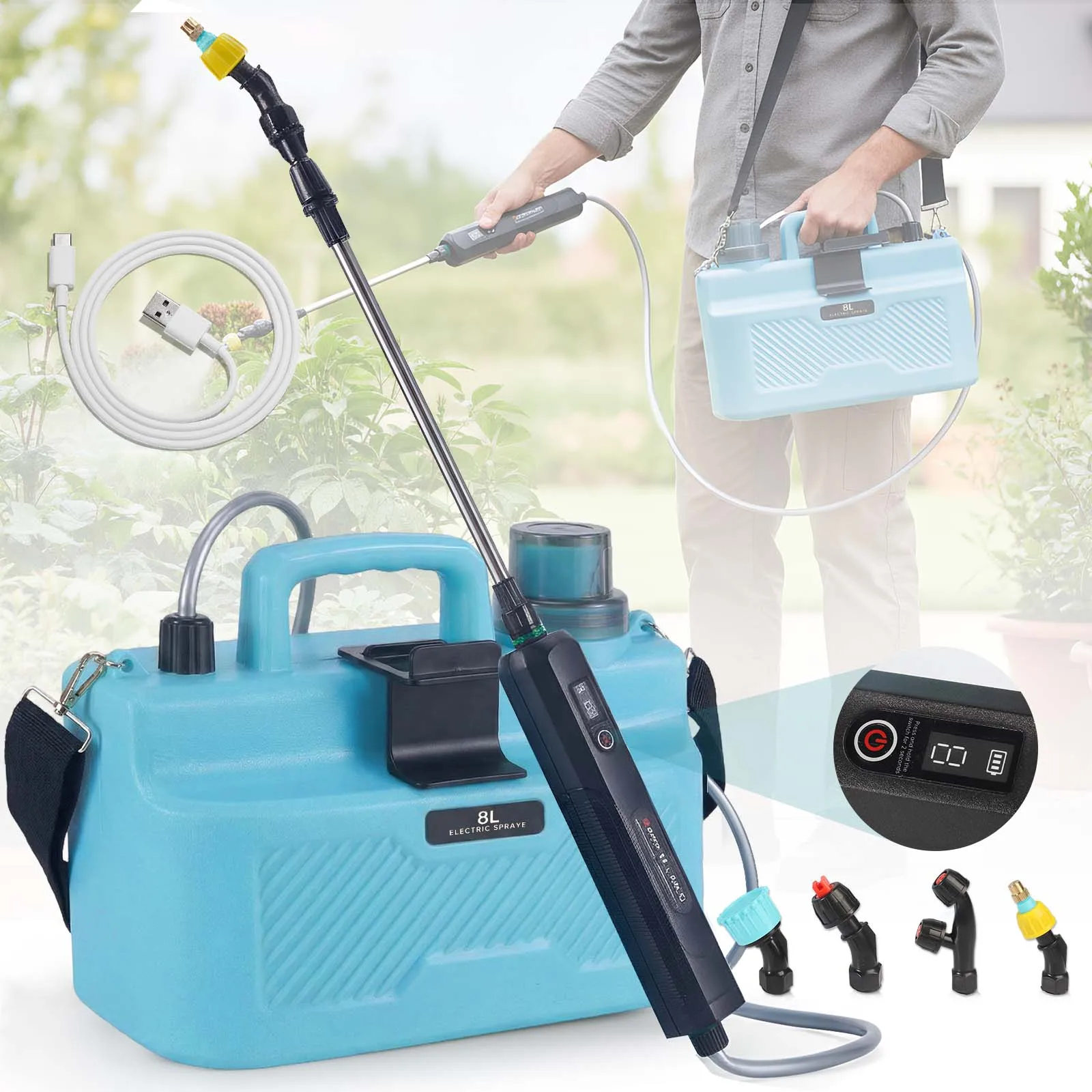 6.5L/8L/9L Automatic Electric Sprayer Garden Plant Sprayer Handheld Rechargeable Sprinkler Sprayer Atomization Shouldered Watering Can