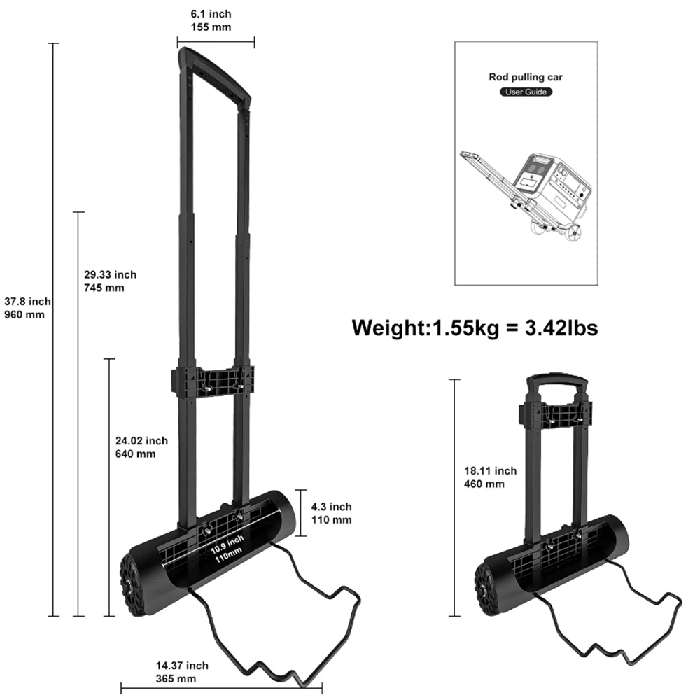 SOLARPLAY Hand Trolley for Portable Power Station Support Up to 50 lbs Adjustable Handle Flat Wheel Spinning Trolley Lightweight
