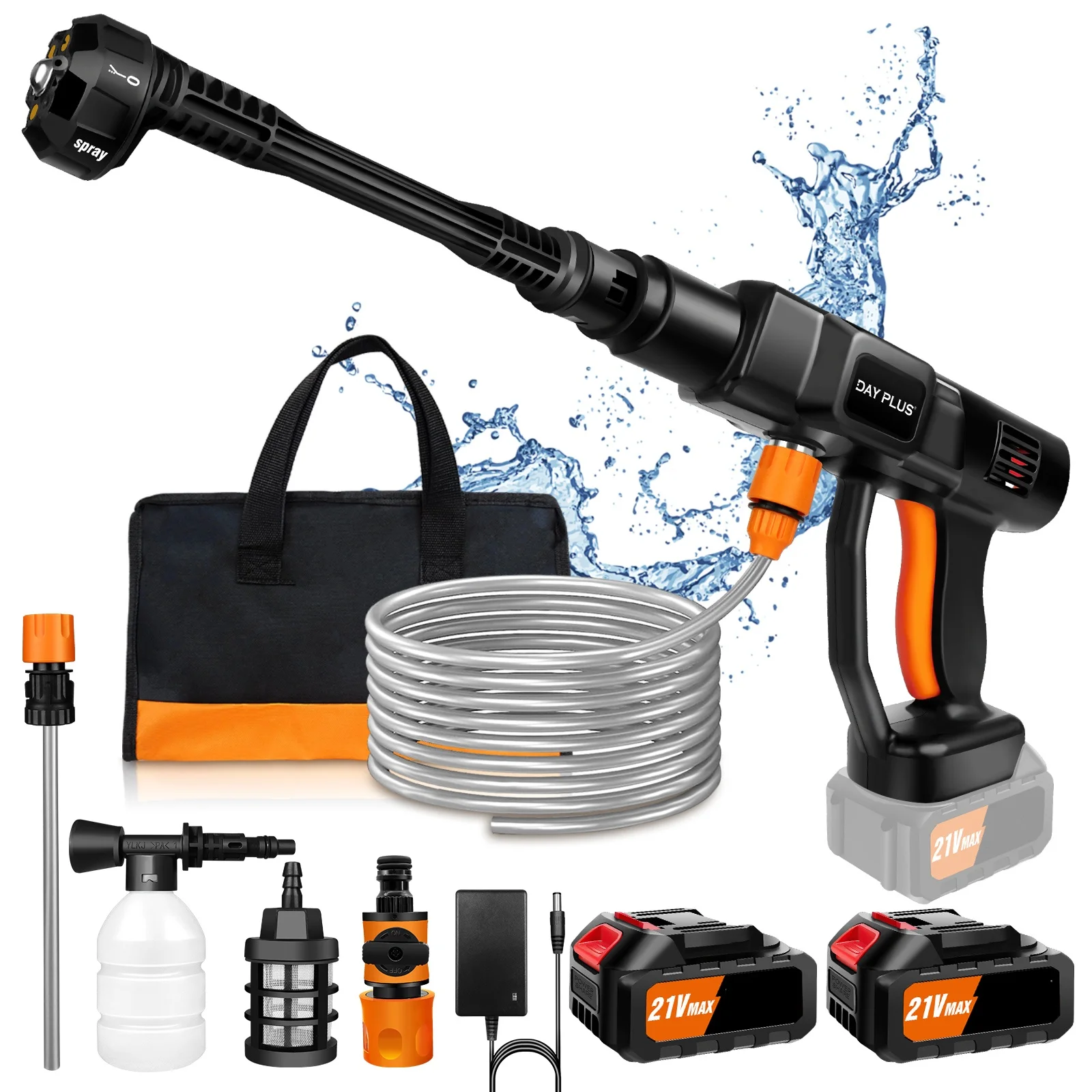BRIEFNESS Car Washer Cordless High Pressure Washer 6 in 1 Adjustable Nozzle 5m Hose Pressure Cleaner Portable Cleaning Tool