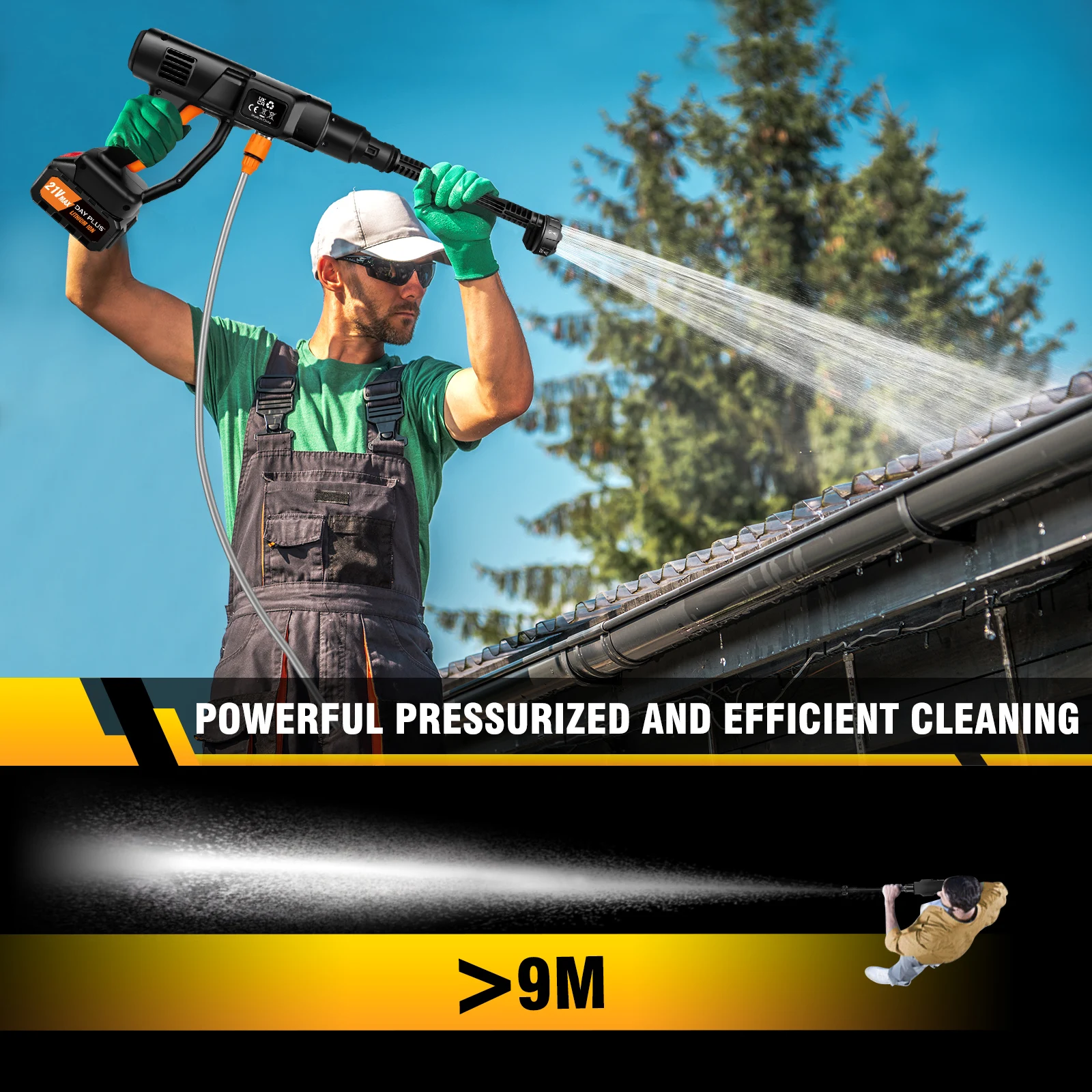 BRIEFNESS Car Washer Cordless High Pressure Washer 6 in 1 Adjustable Nozzle 5m Hose Pressure Cleaner Portable Cleaning Tool