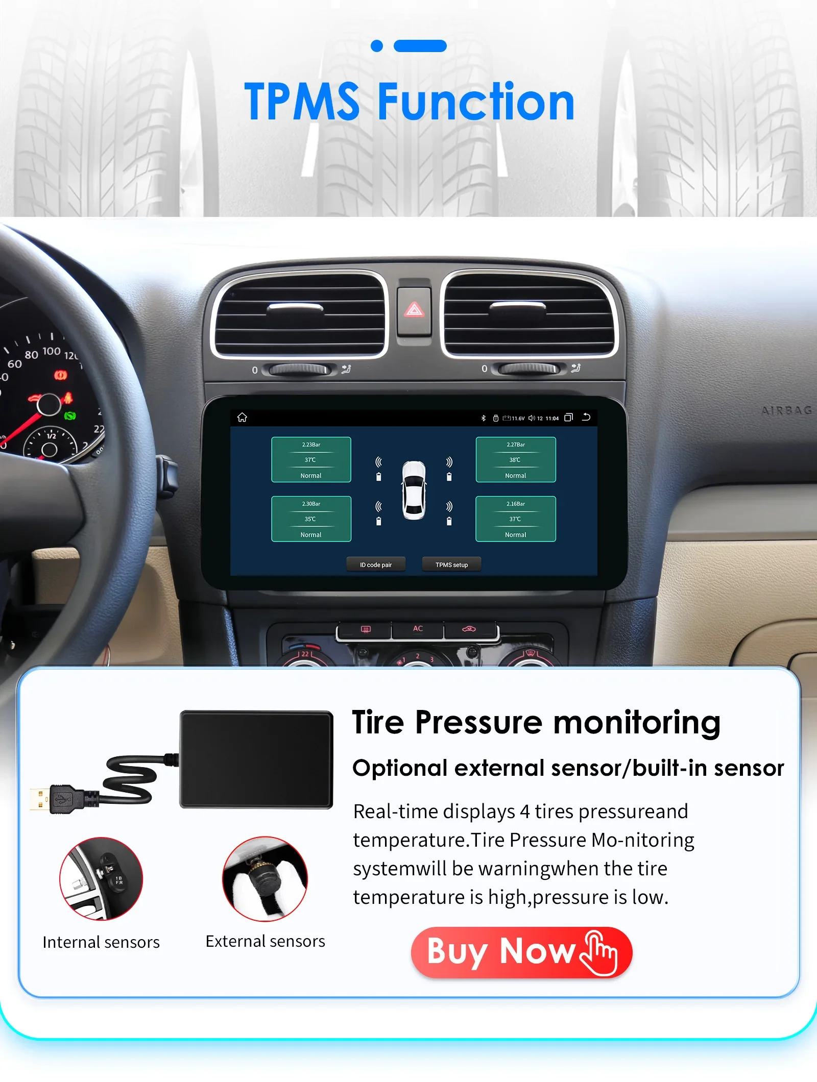 10.34" Hizpo Android Auto Car Radio for Volkswagen VW Golf Touran Passat Polo Jetta Sharan Caddy Skoda Octavia Seat Carplay Navi