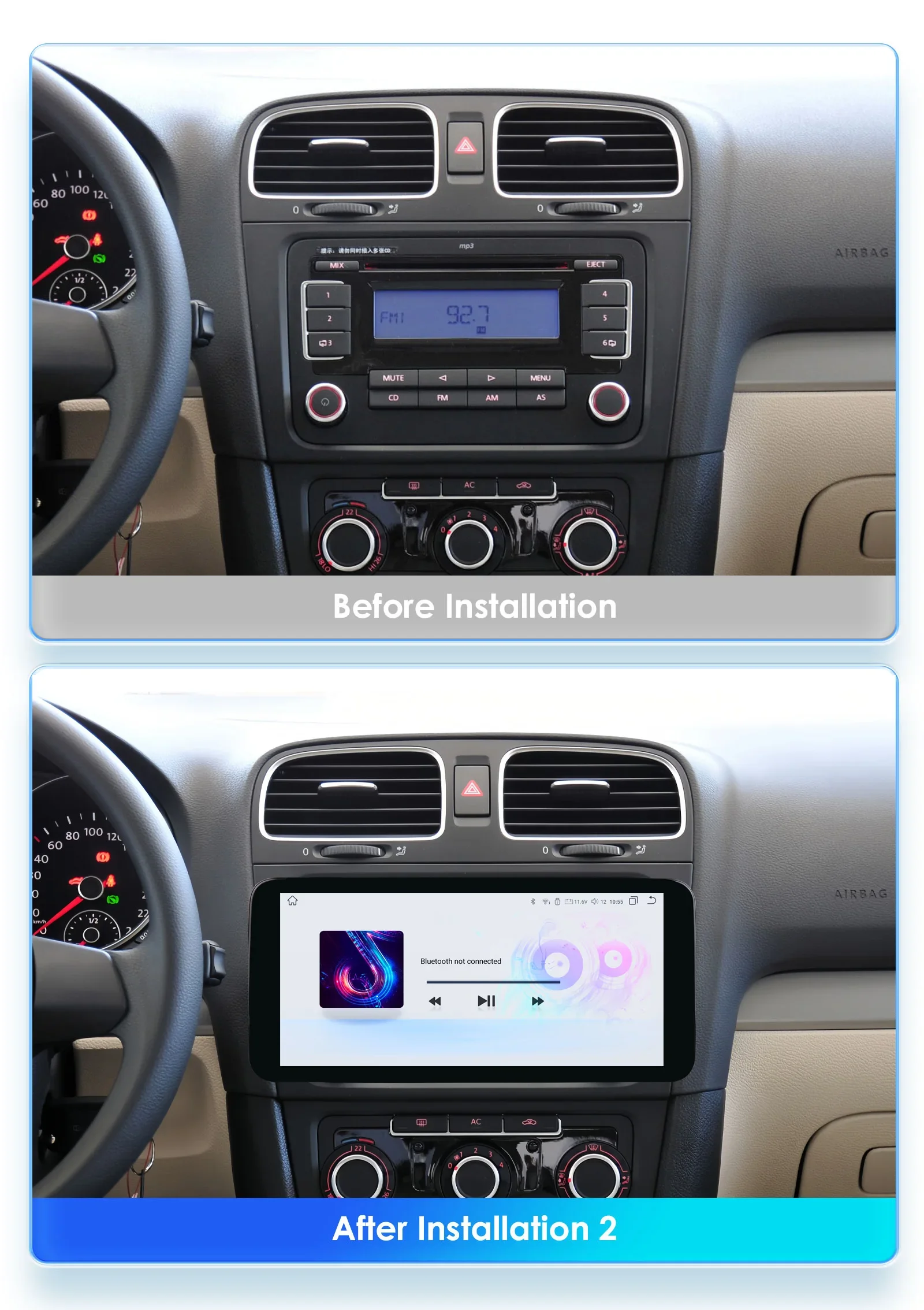 10.34" Hizpo Android Auto Car Radio for Volkswagen VW Golf Touran Passat Polo Jetta Sharan Caddy Skoda Octavia Seat Carplay Navi
