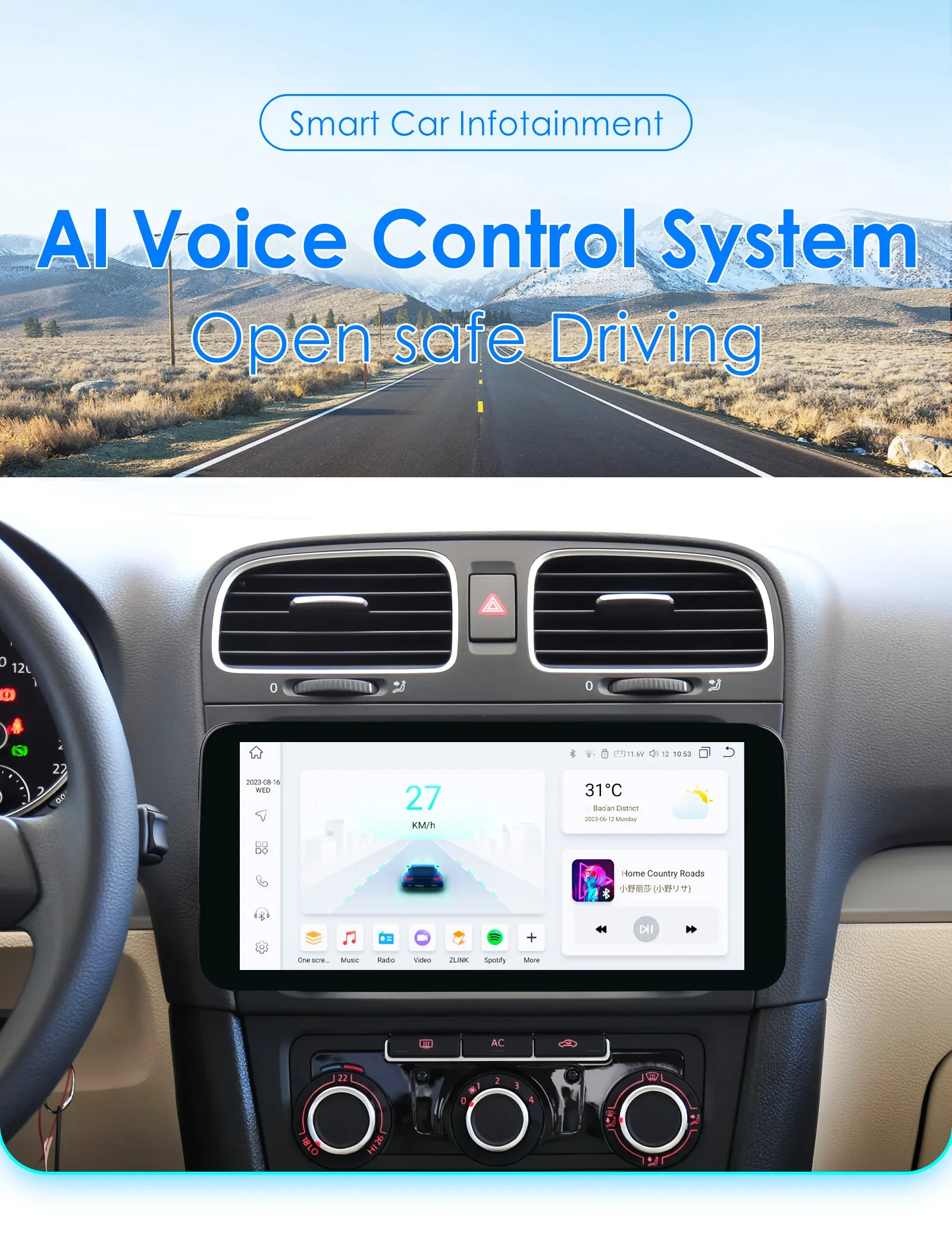 10.34" Hizpo Android Auto Car Radio for Volkswagen VW Golf Touran Passat Polo Jetta Sharan Caddy Skoda Octavia Seat Carplay Navi