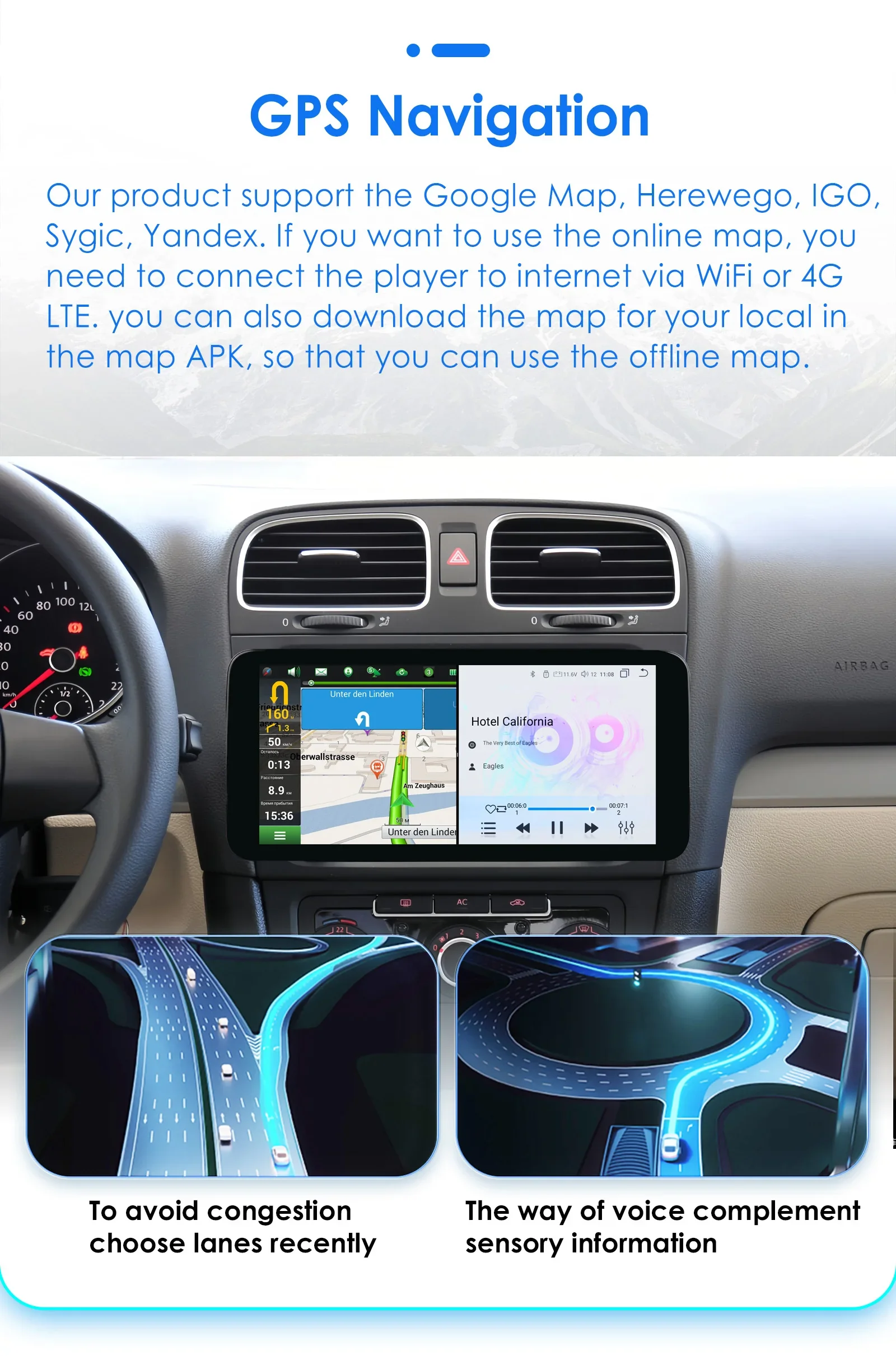 10.34" Hizpo Android Auto Car Radio for Volkswagen VW Golf Touran Passat Polo Jetta Sharan Caddy Skoda Octavia Seat Carplay Navi
