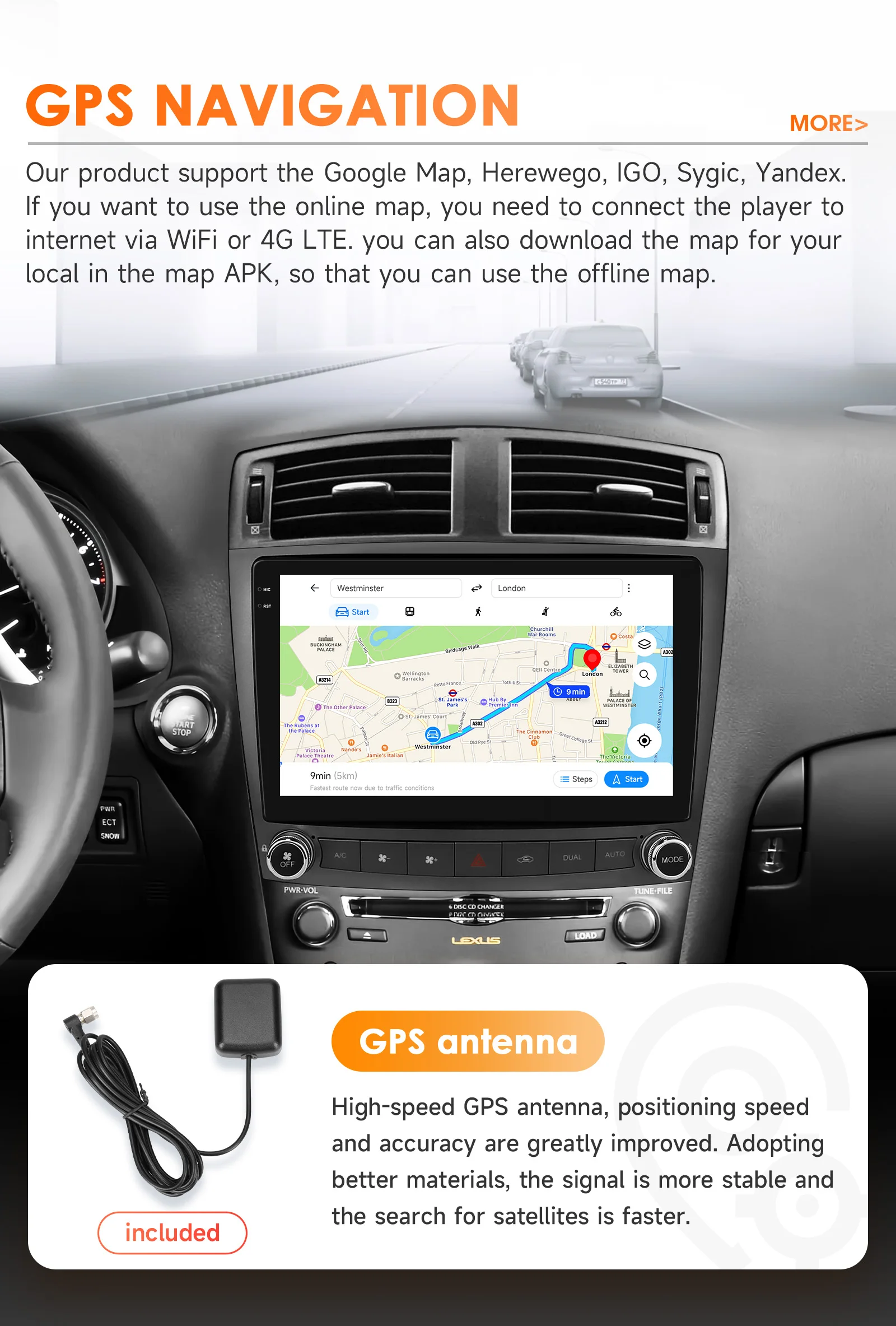 10.1" Hizpo 2Din Android Auto CarPlay Radio for Lexus IS200 250 300 350 2006 - 2012 Snapdragon 6115 4G BT RDS DSP GPS SWC 360CAM