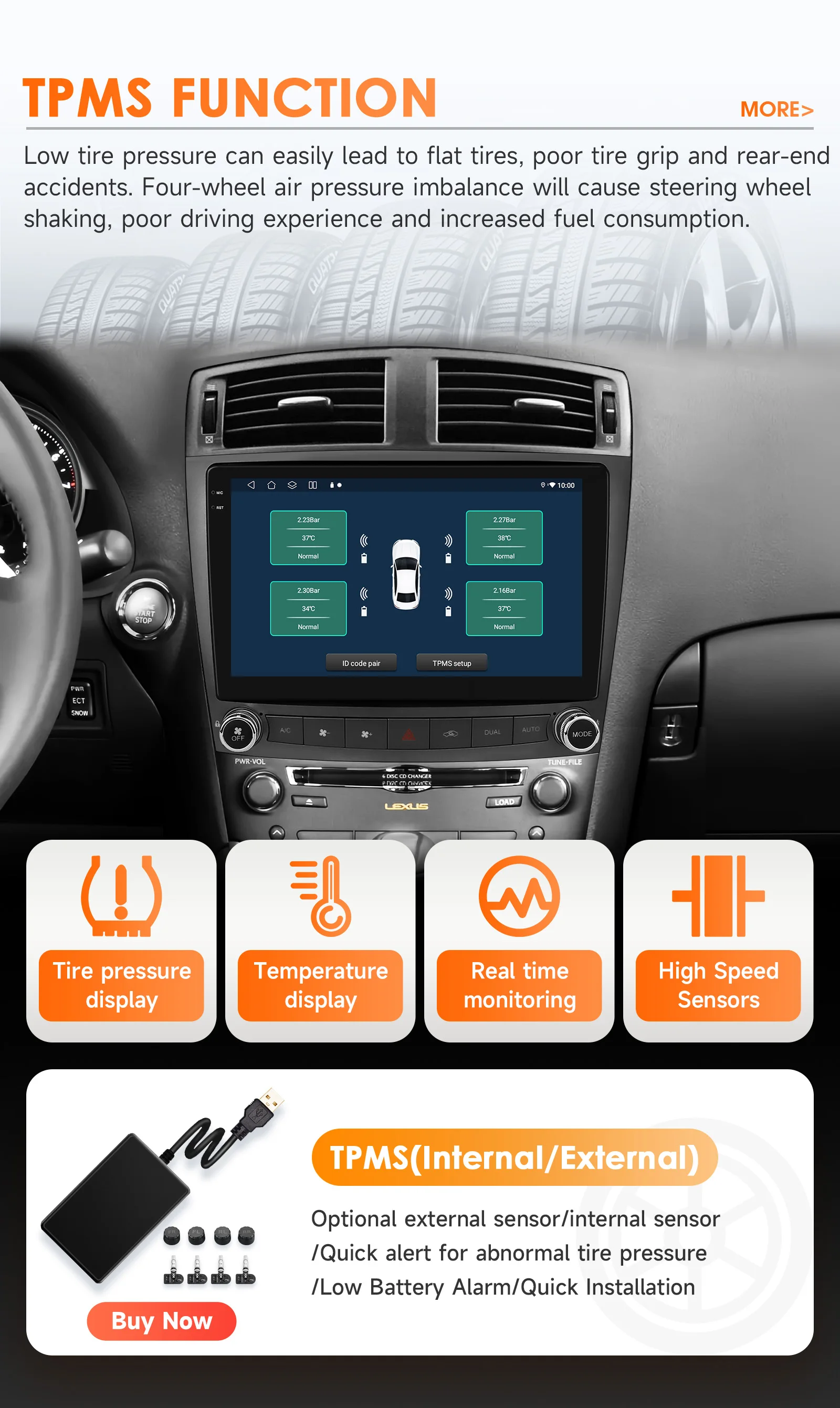 10.1" Hizpo 2Din Android Auto CarPlay Radio for Lexus IS200 250 300 350 2006 - 2012 Snapdragon 6115 4G BT RDS DSP GPS SWC 360CAM