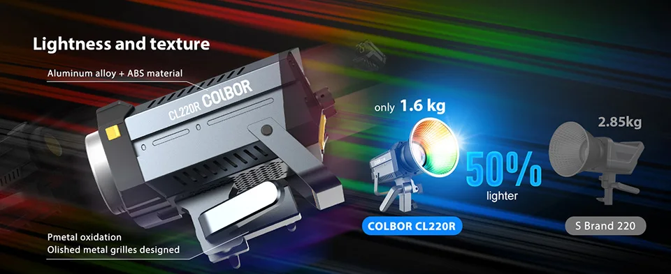 COLBOR CL220R 220W RGBWW Full Color COB LED Video Light for Camera Studio Film Video Shooting Vlogging Photography Lamp CRI 97+