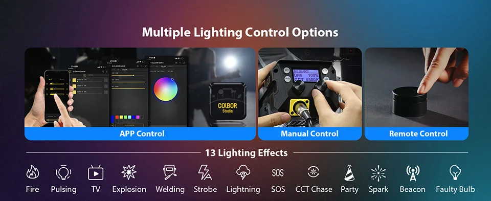 COLBOR CL220R 220W RGBWW Full Color COB LED Video Light for Camera Studio Film Video Shooting Vlogging Photography Lamp CRI 97+