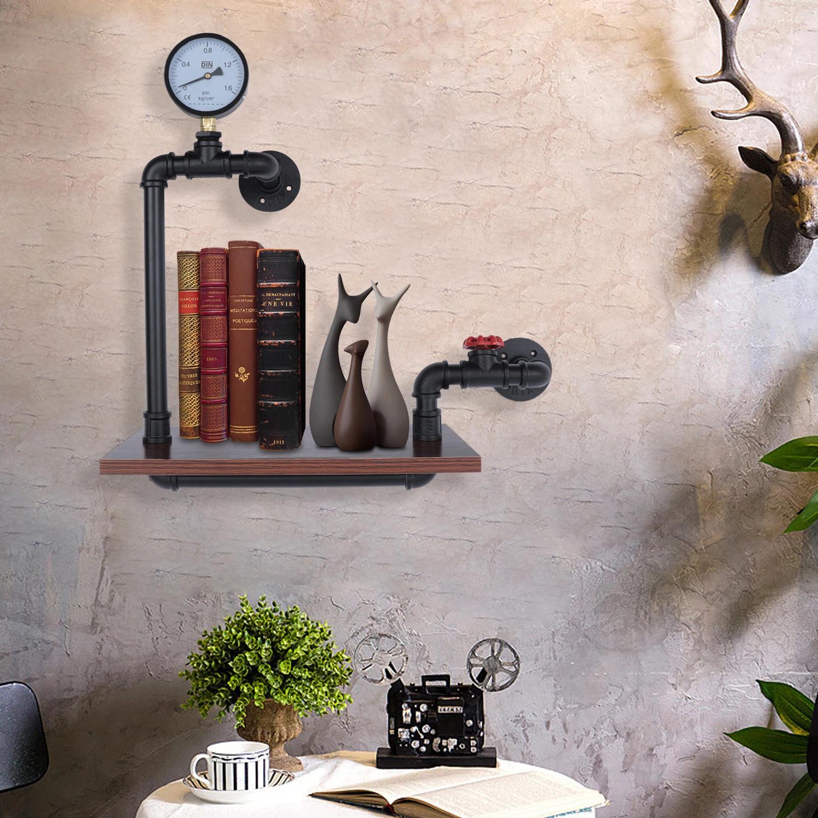Industrial 1 Tier Wall Shelf High-Quality Material Rustic Shelf Space Saving Corrosion-Resistant for Living Room/Bedroom/Kitchen