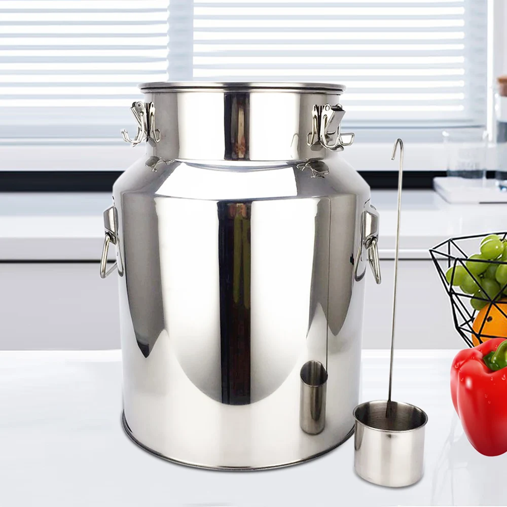 1.8L Grain Container Barrel Stainless Steel Milk Water Beverage Cereal Container Portable Kitchen Household Bucket W/Lid & Lock