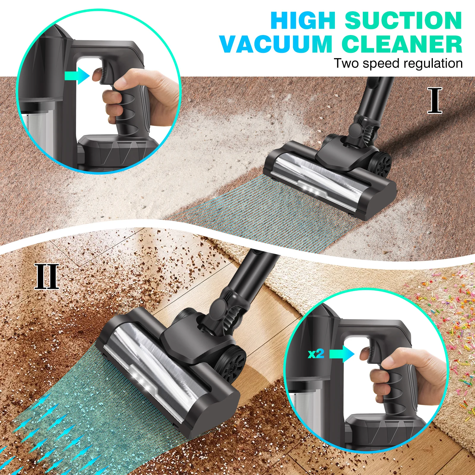 6-in-1 Cordless Vacuum Cleaner 30kPa, Upright Stick & Handheld with Removable Battery â For Carpets, Hard Floors & Pet Hair