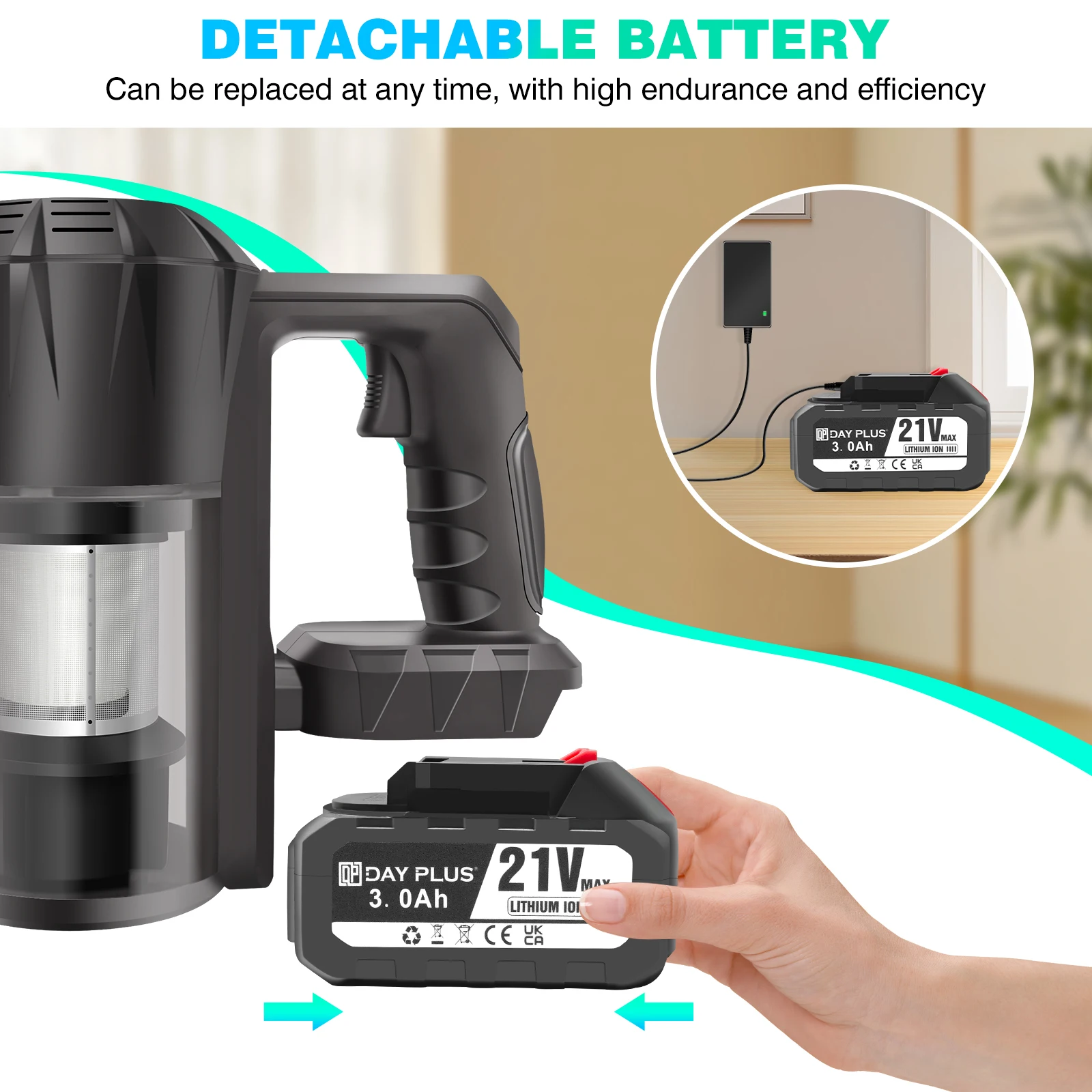 6-in-1 Cordless Vacuum Cleaner 30kPa, Upright Stick & Handheld with Removable Battery â For Carpets, Hard Floors & Pet Hair
