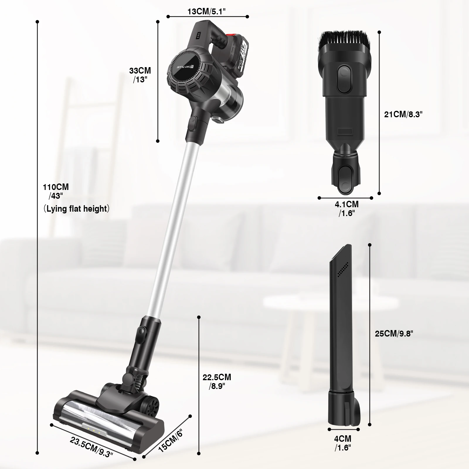 6-in-1 Cordless Vacuum Cleaner 30kPa, Upright Stick & Handheld with Removable Battery â For Carpets, Hard Floors & Pet Hair