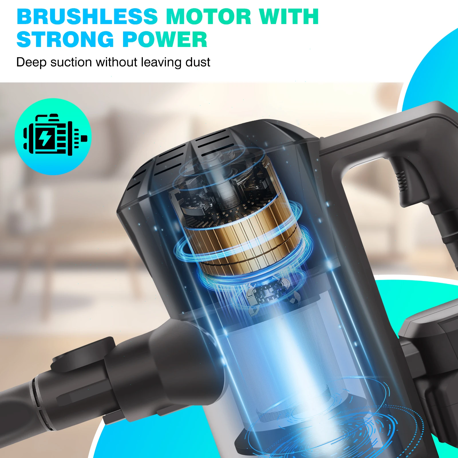 6-in-1 Cordless Vacuum Cleaner 30kPa, Upright Stick & Handheld with Removable Battery â For Carpets, Hard Floors & Pet Hair