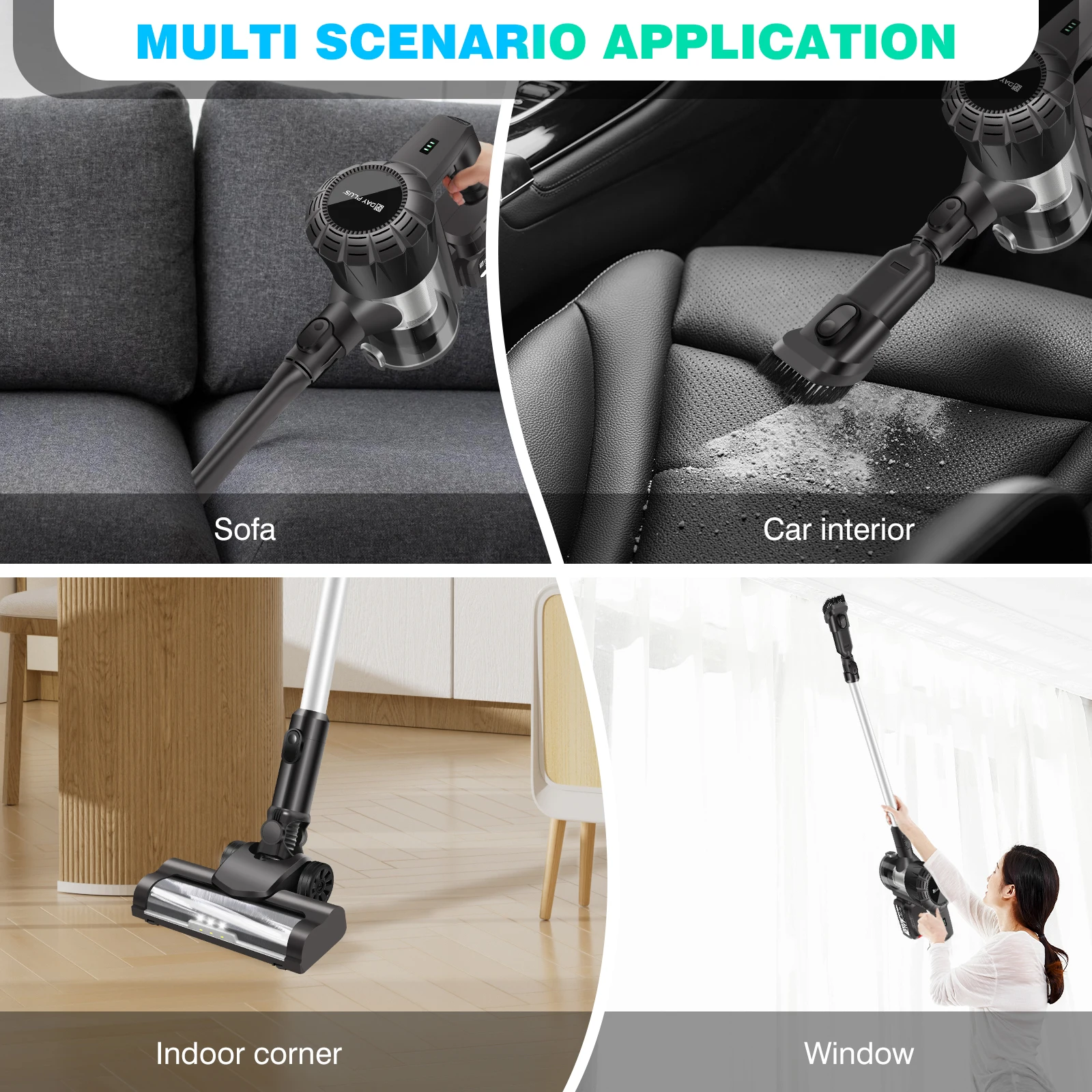 6-in-1 Cordless Vacuum Cleaner 30kPa, Upright Stick & Handheld with Removable Battery â For Carpets, Hard Floors & Pet Hair