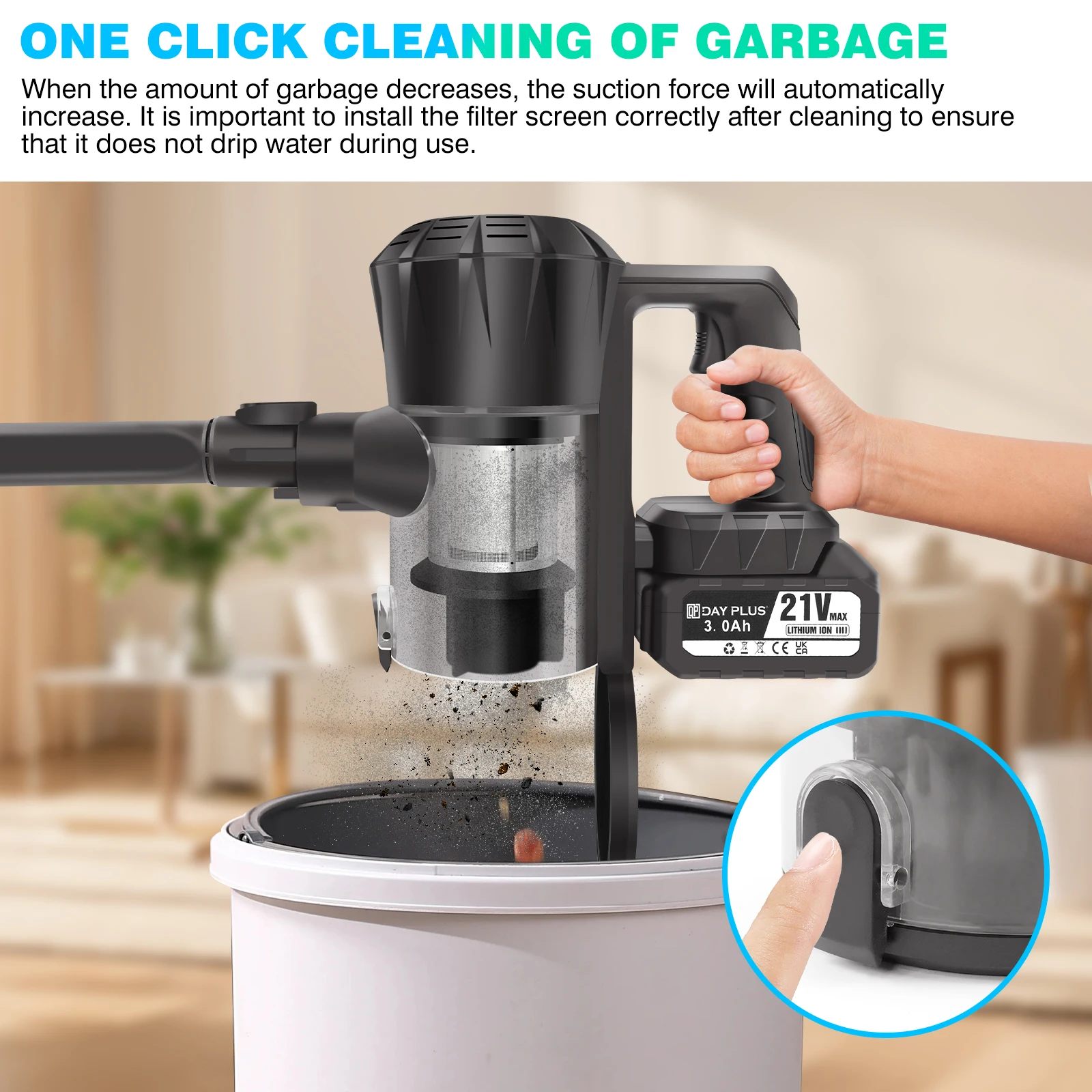6-in-1 Cordless Vacuum Cleaner 30kPa, Upright Stick & Handheld with Removable Battery â For Carpets, Hard Floors & Pet Hair