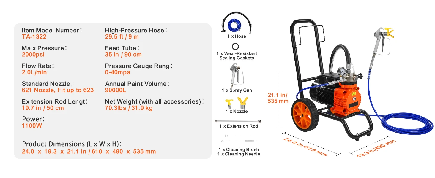 SucceBuy Diaphragm Airless Paint Sprayer Efficiency Cart Airless Paint Sprayer 1800psi High Pressure Paint Airless Sprayer DIY