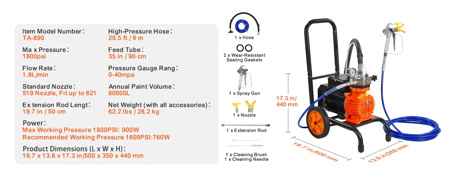 SucceBuy Diaphragm Airless Paint Sprayer Efficiency Cart Airless Paint Sprayer 1800psi High Pressure Paint Airless Sprayer DIY