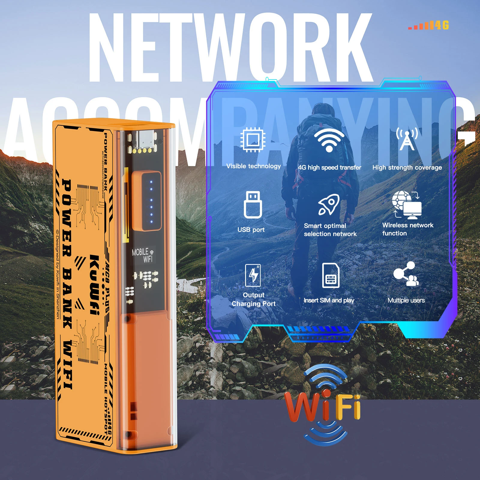 KuWFi 8000mAh 4G Mobile Router 150Mbps Portable Travel Modem Long Battery Life 2.4GHz 5.8Ghz Single Wi-Fi Hotspot as Power Bank