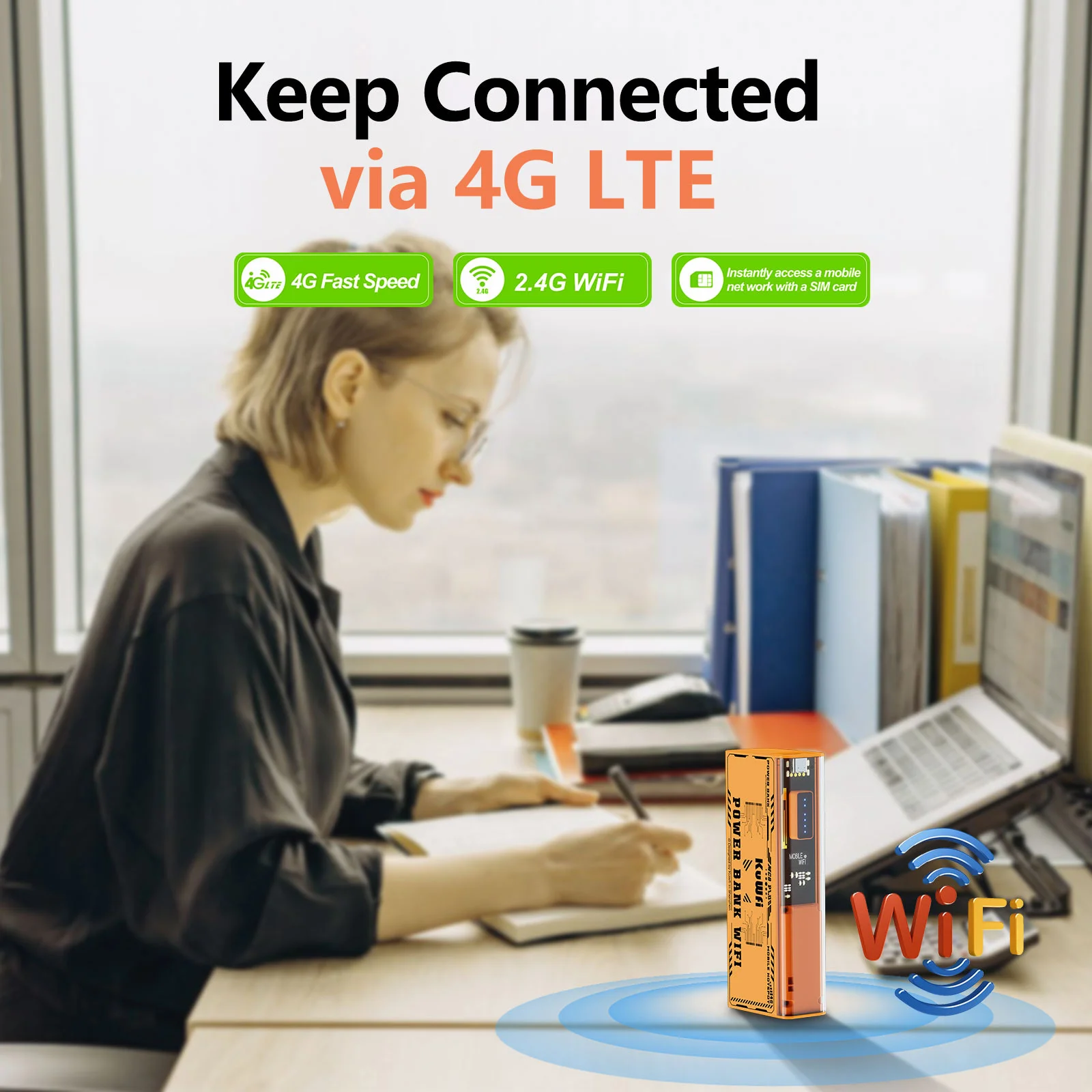 KuWFi 8000mAh 4G Mobile Router 150Mbps Portable Travel Modem Long Battery Life 2.4GHz 5.8Ghz Single Wi-Fi Hotspot as Power Bank