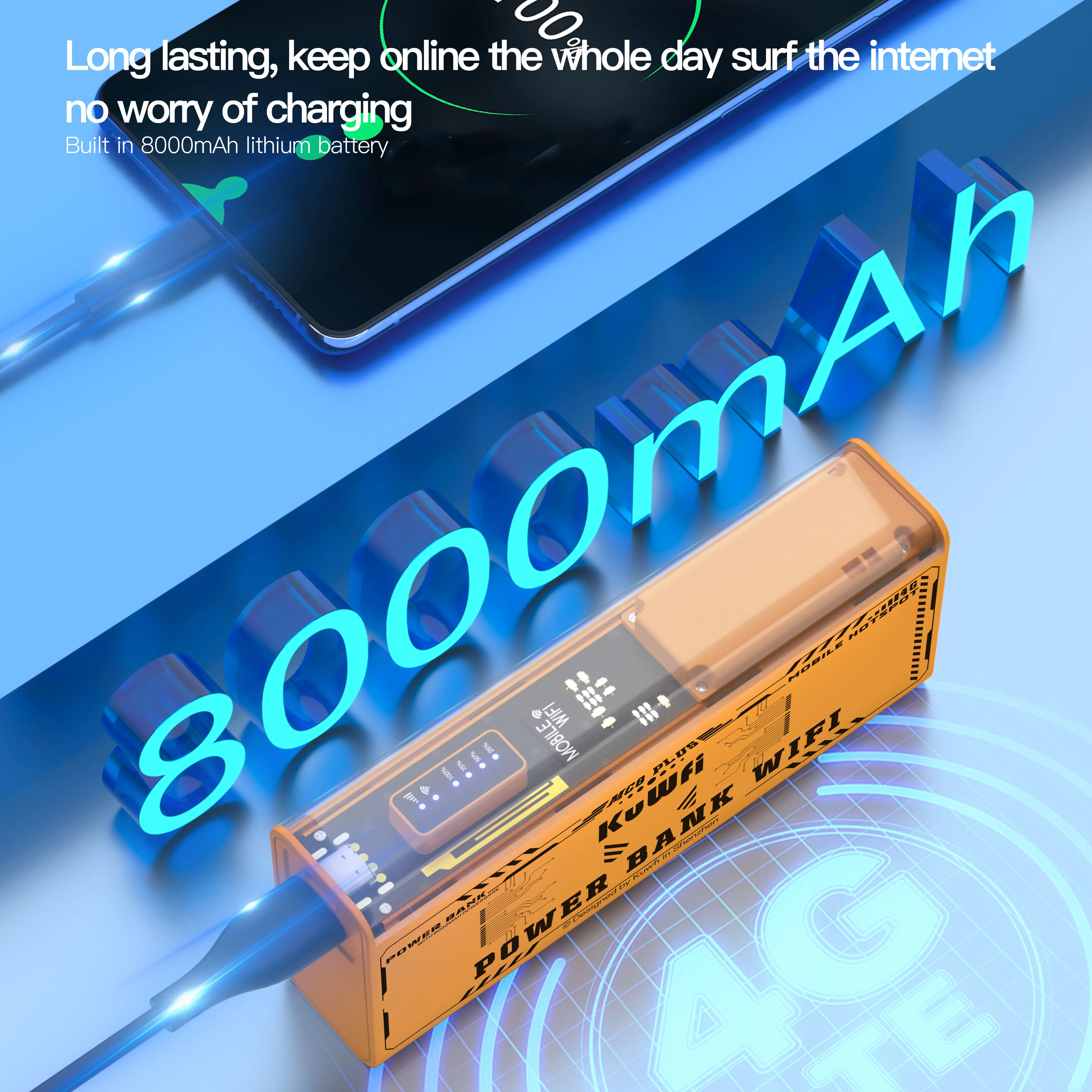 KuWFi 8000mAh 4G Mobile Router 150Mbps Portable Travel Modem Long Battery Life 2.4GHz 5.8Ghz Single Wi-Fi Hotspot as Power Bank