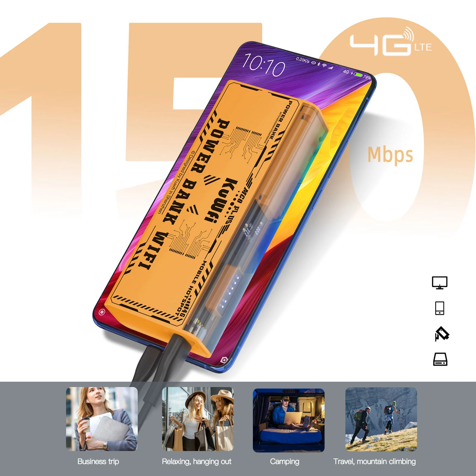 KuWFi 8000mAh 4G Mobile Router 150Mbps Portable Travel Modem Long Battery Life 2.4GHz 5.8Ghz Single Wi-Fi Hotspot as Power Bank