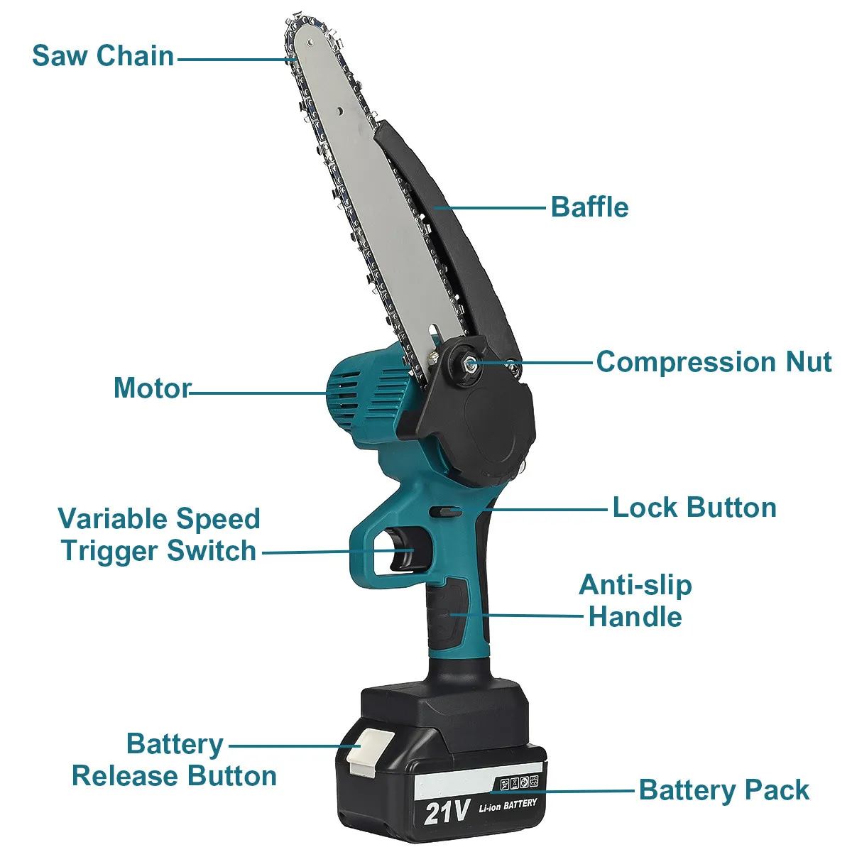 8 Inch 3000W Electric Saw Automatic Oiler Handheld Garden Pruning Chainsaw With Oil Pot Woodworking Tool for 18V Battery