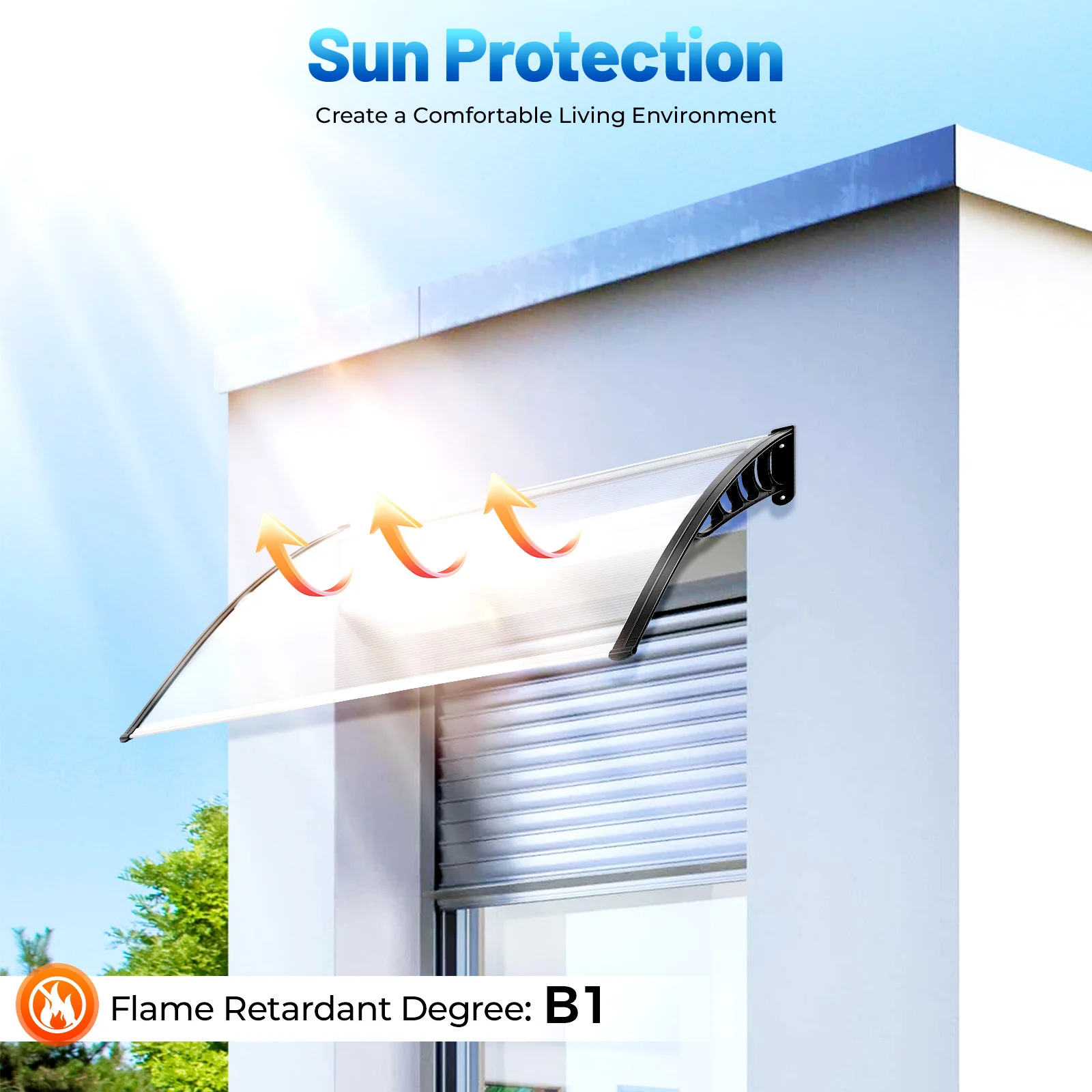 200/150Cm Canopy Front Door Canopy Roof Pent Front Porch Outdoor Shade Patio Roof Rain Cover