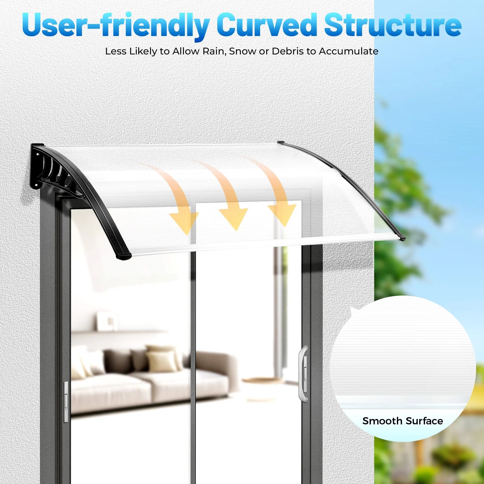200/150Cm Canopy Front Door Canopy Roof Pent Front Porch Outdoor Shade Patio Roof Rain Cover