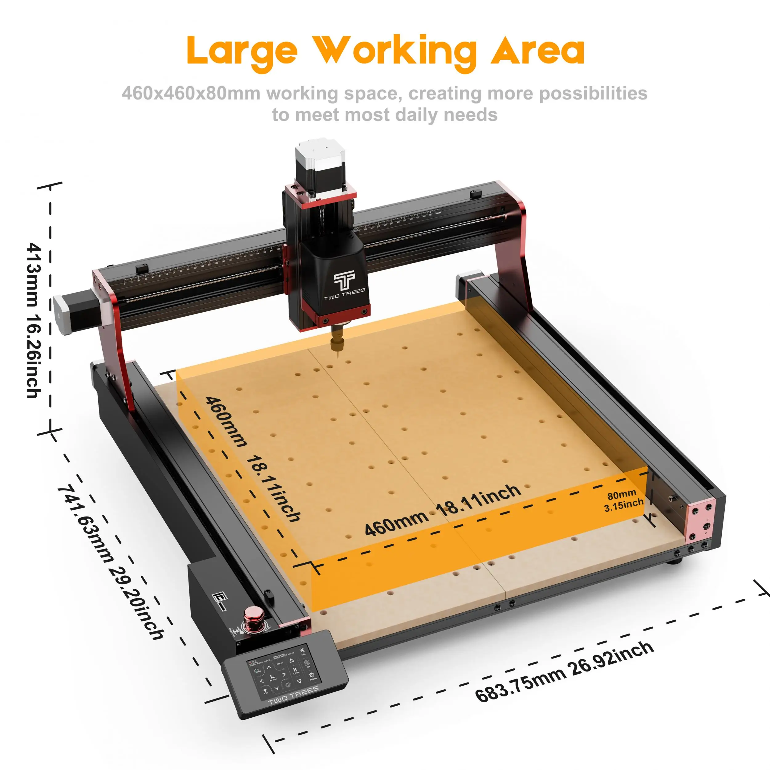 TwoTrees TTC 450 Pro CNC Router Laser Engraving Cutting Machine 460x460x80mm for Wood PVC Quiet and fast heat dissipation