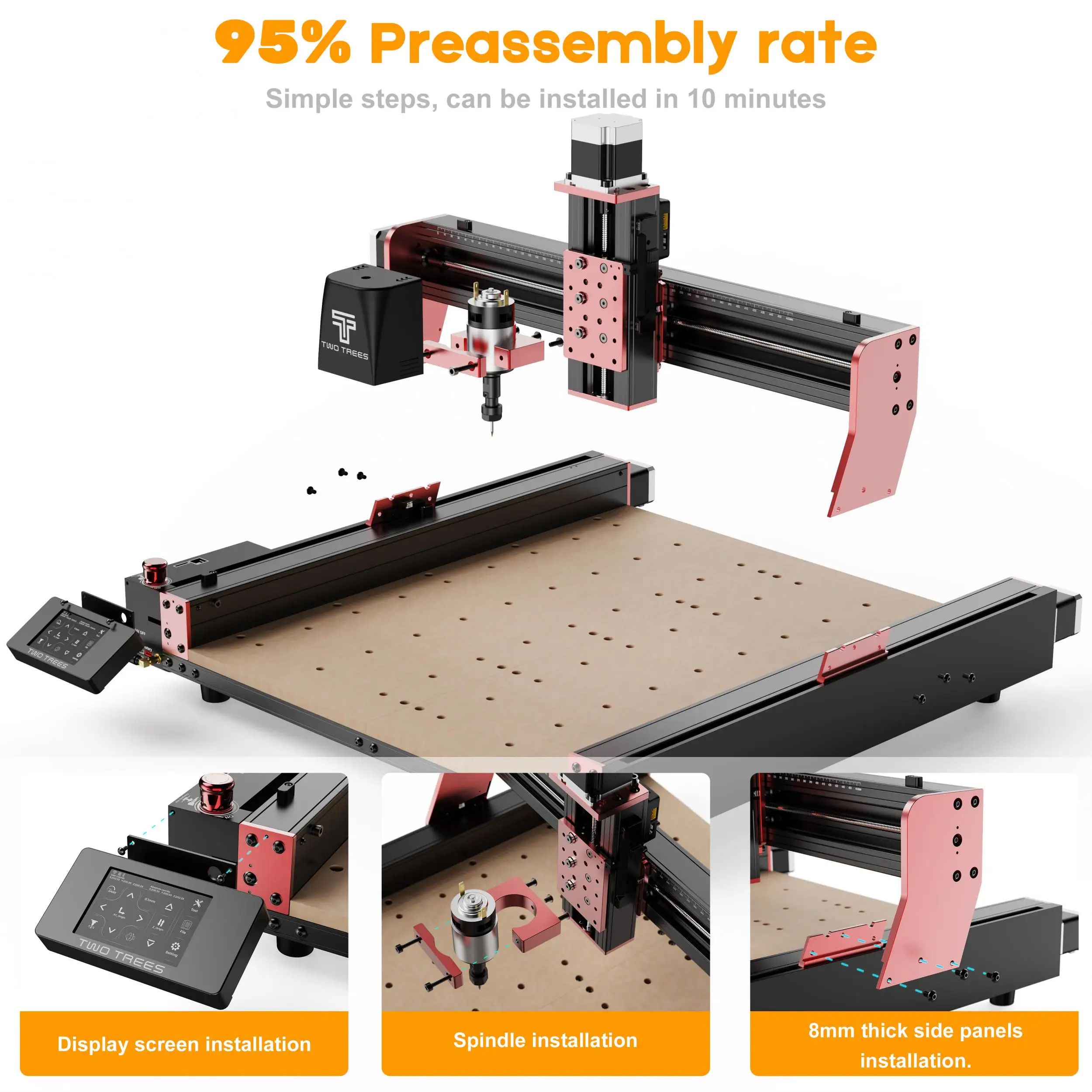TwoTrees TTC 450 Pro CNC Router Laser Engraving Cutting Machine 460x460x80mm for Wood PVC Quiet and fast heat dissipation