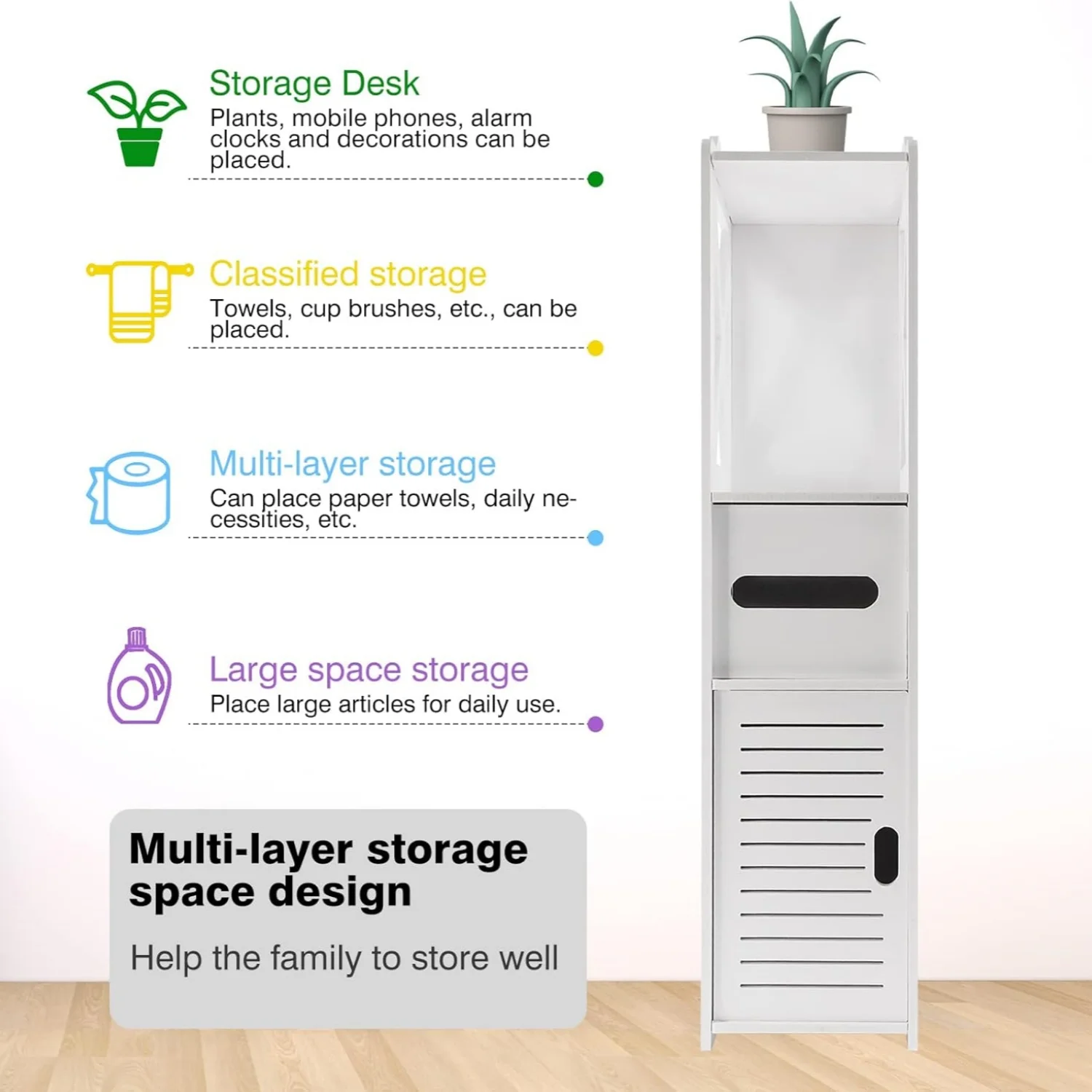 BRIEFNESS Bathroom Cabinet Waterproof Cabinet Freestanding Toilet Paper Cabinet Freestanding Storage Shelf White 80 x 18 x 20 cm