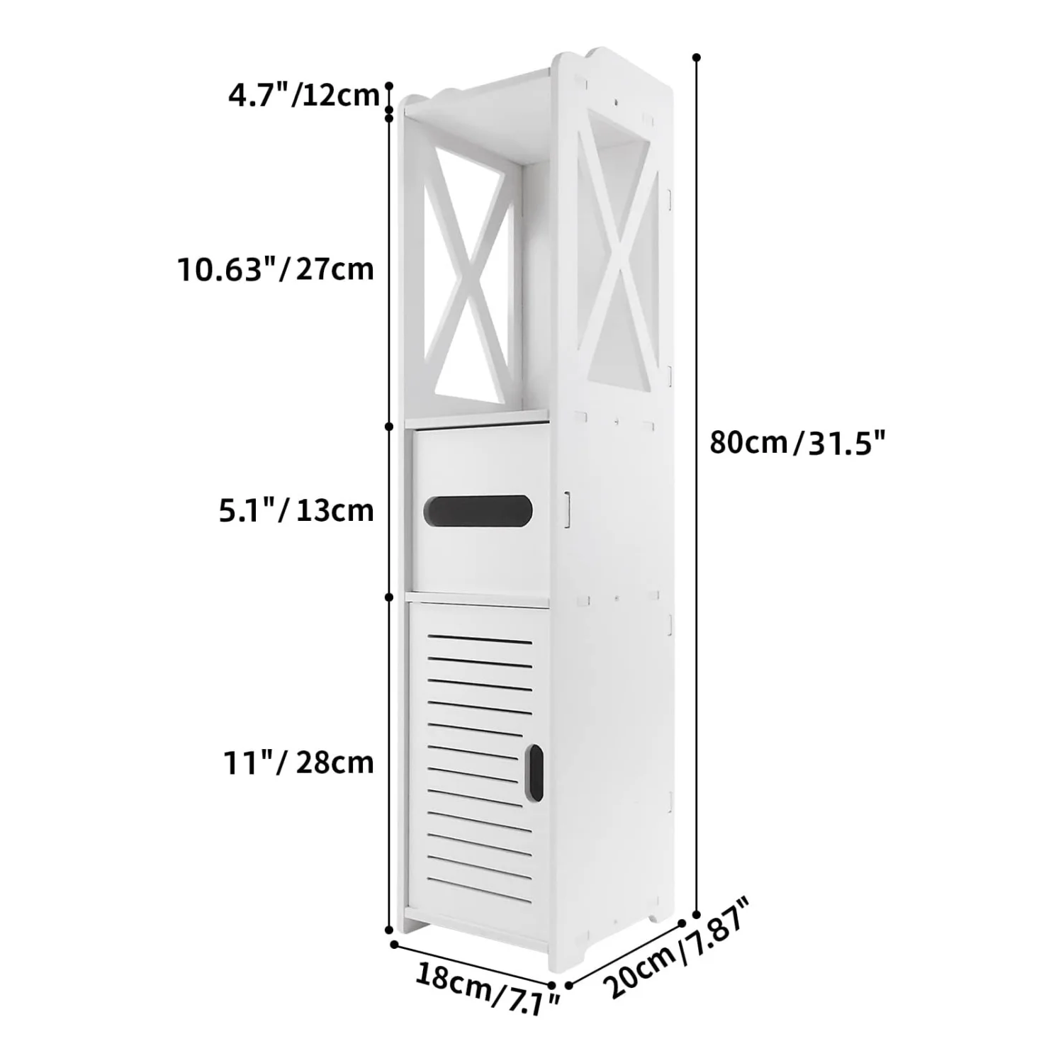 BRIEFNESS Bathroom Cabinet Waterproof Cabinet Freestanding Toilet Paper Cabinet Freestanding Storage Shelf White 80 x 18 x 20 cm