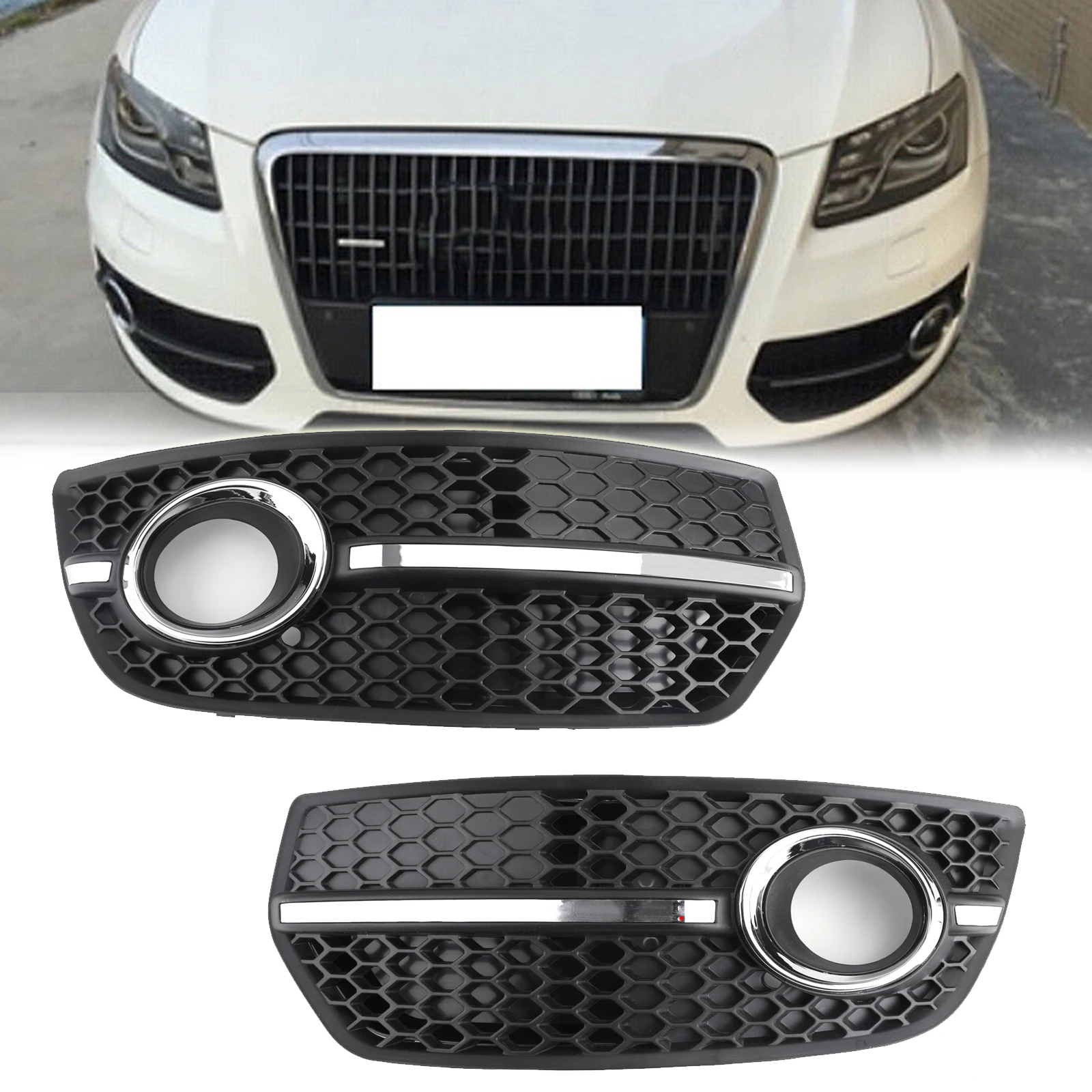 Left/Right Front Bumper Grill Fog Light Lamp Covers Trim for Audi Q5 2009 2010 2011