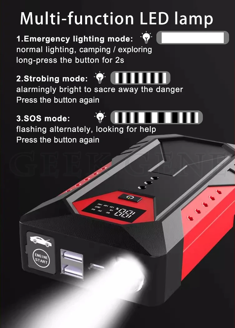 Portable 3000A Car Jump Starter 59.2Wh Power Bank Car Booster Charger 12V Starting Device Petrol Diesel Car Emergency Booster