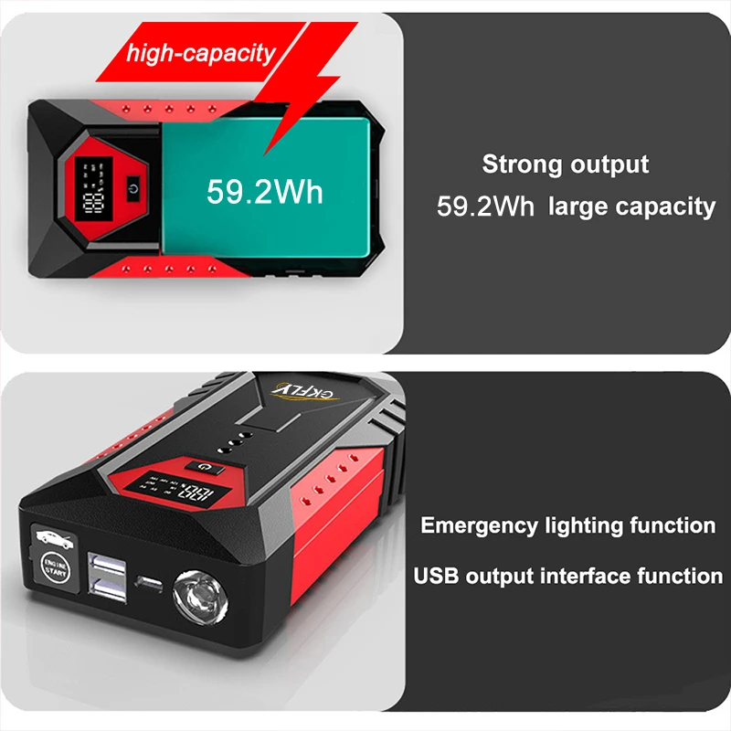 Portable 3000A Car Jump Starter 59.2Wh Power Bank Car Booster Charger 12V Starting Device Petrol Diesel Car Emergency Booster