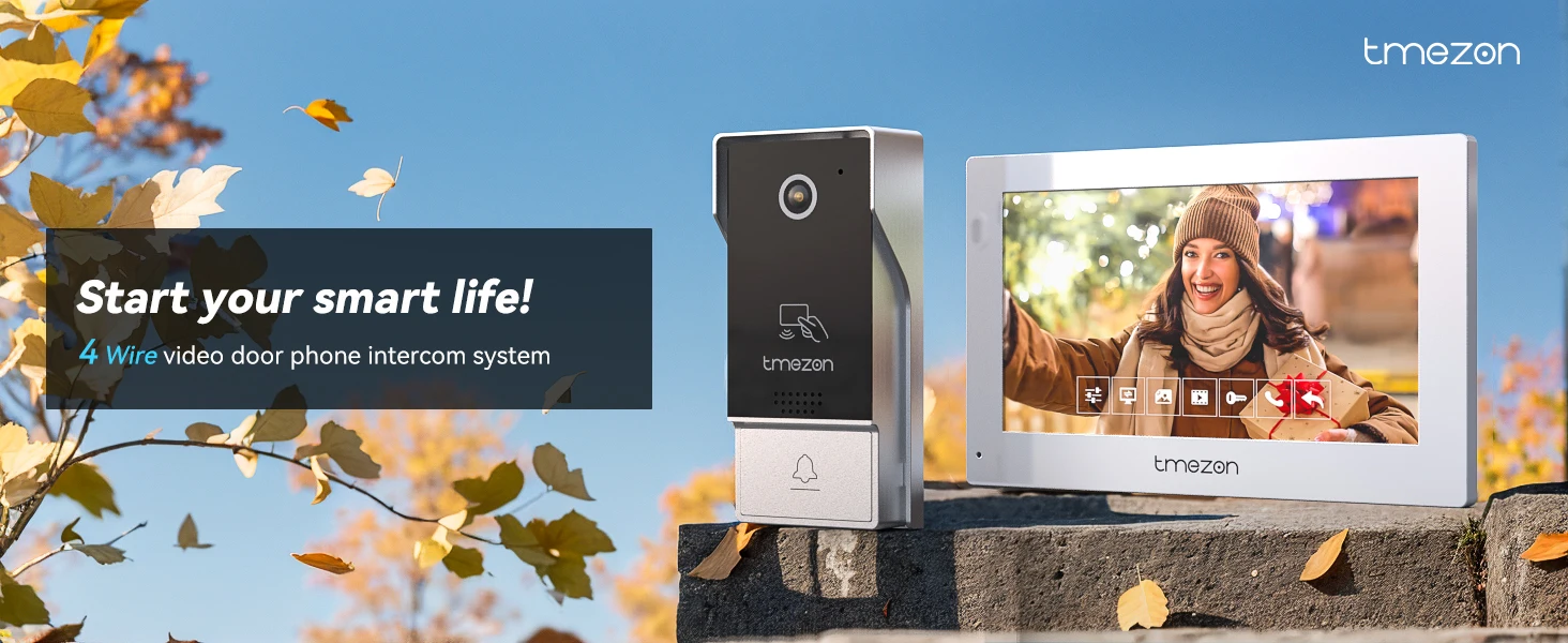 TMEZON 7 Inch Tuya App 1080P Wifi Smart Video DoorPhone Intercom System with Wired Doorbell APP/Password/Card Swipe TouchScreen