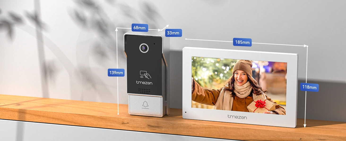 TMEZON 7 Inch Tuya App 1080P Wifi Smart Video DoorPhone Intercom System with Wired Doorbell APP/Password/Card Swipe TouchScreen