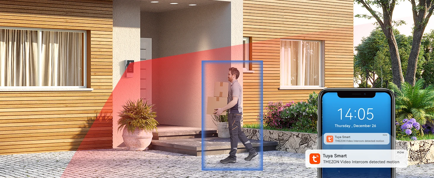 TMEZON 7 Inch Tuya App 1080P Wifi Smart Video DoorPhone Intercom System with Wired Doorbell APP/Password/Card Swipe TouchScreen