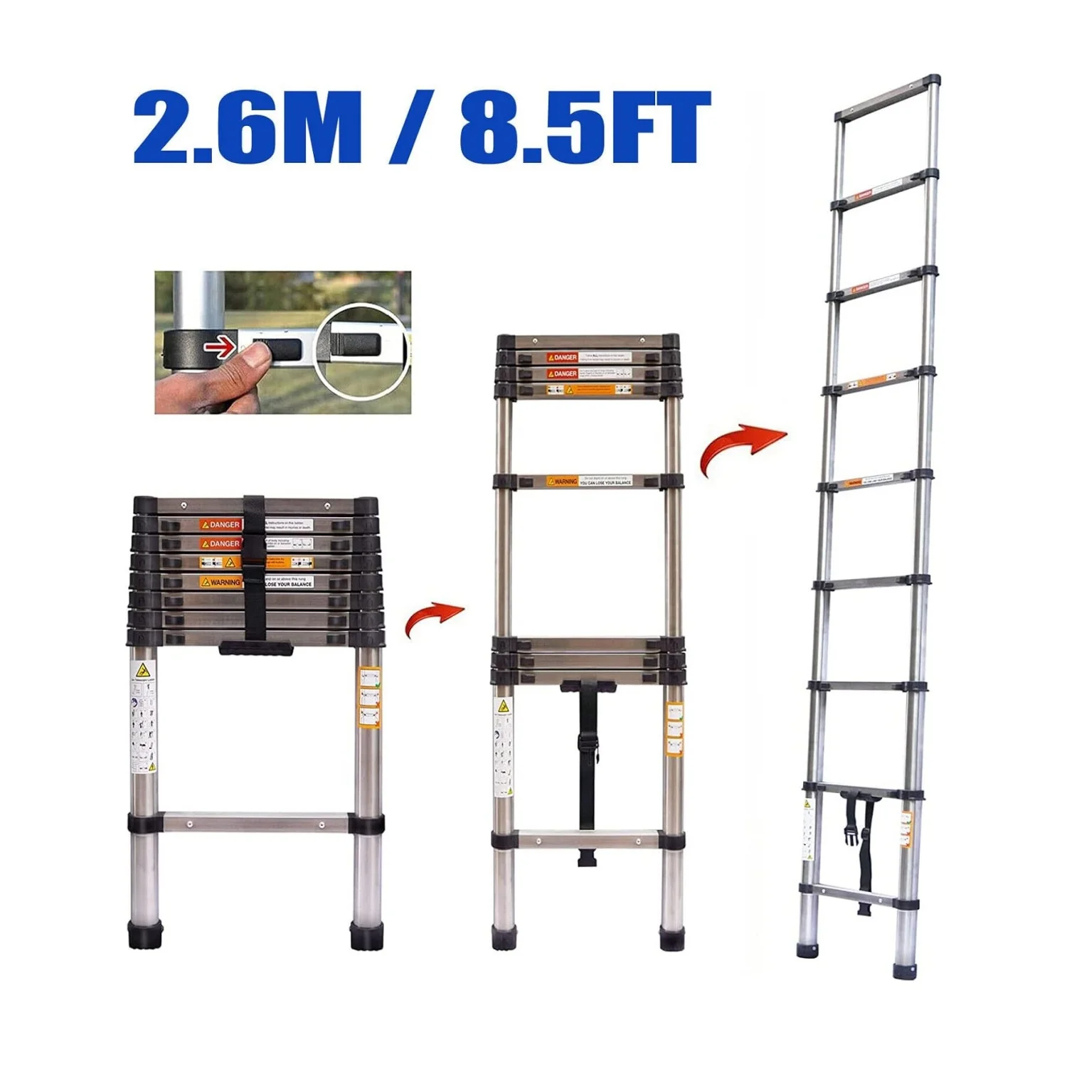 2.6 m Height Telescopic Ladder Folding Ladder Lightweight Collapsible Ladder Multifunctional Portable Telescopic Ladder