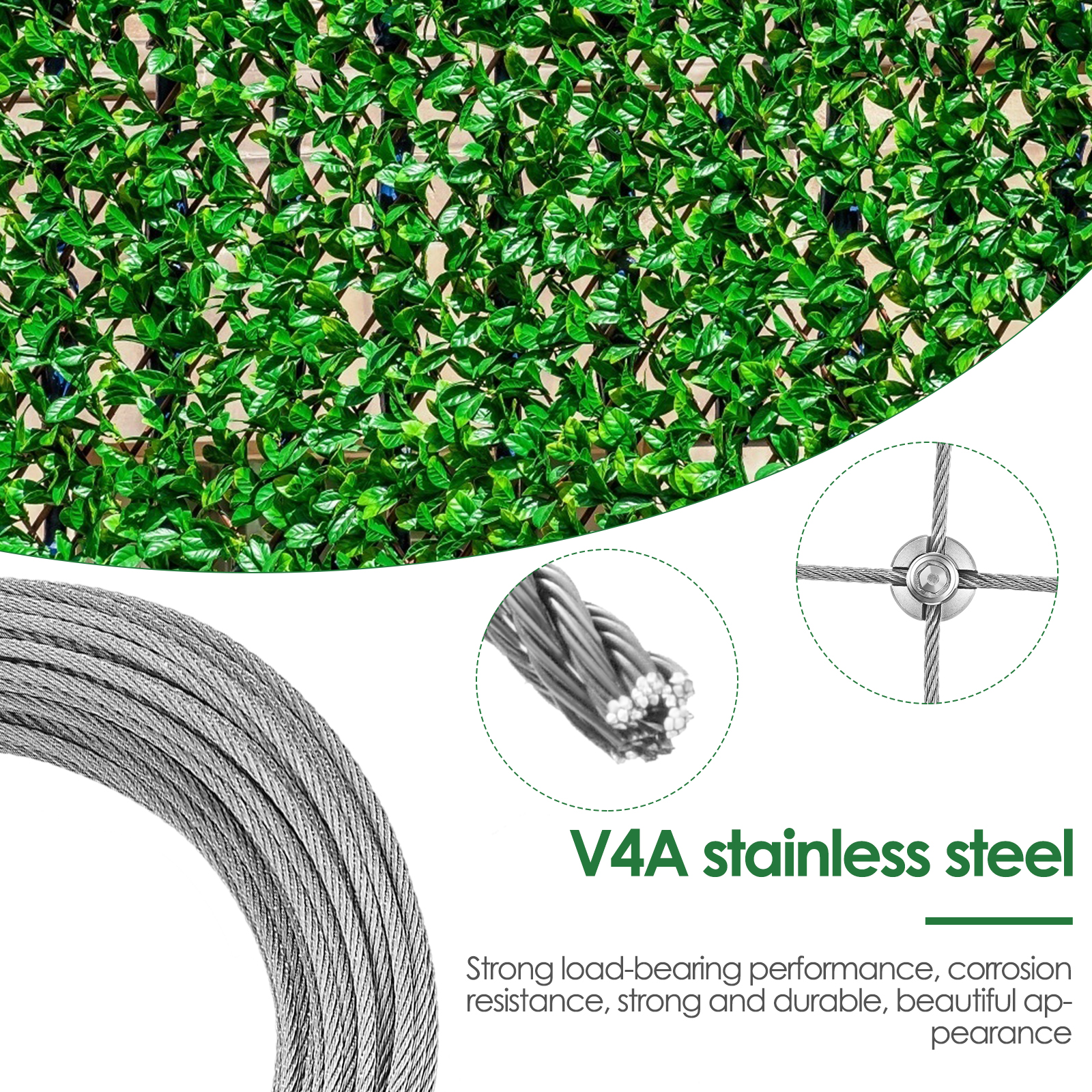 Climbing plant support, 16m stainless steel rope suspension kit, with 3mm stainless steel cable and 12 tensioners (16m)