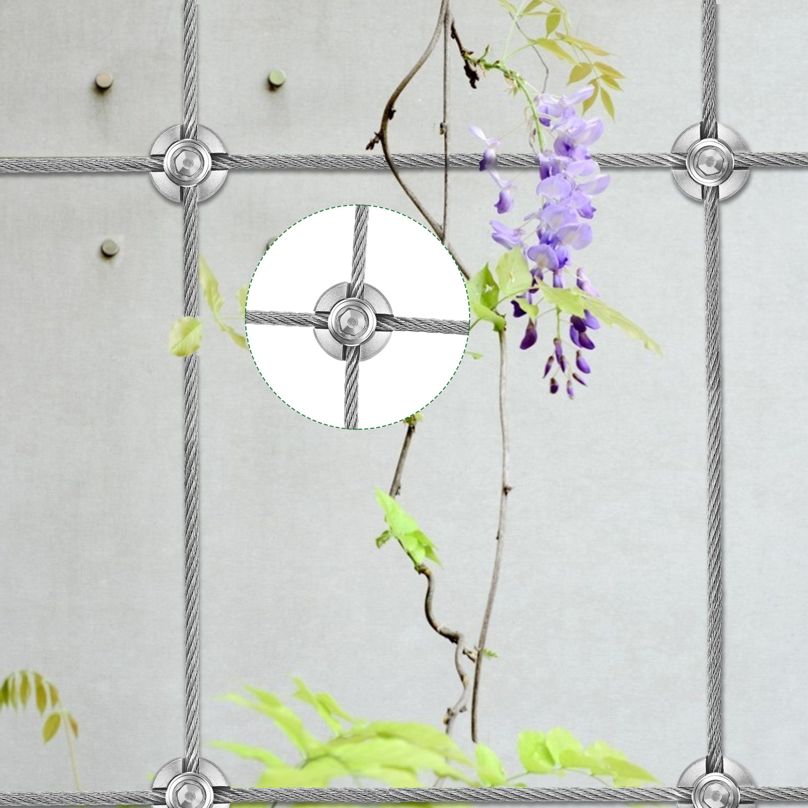 Climbing plant support, 16m stainless steel rope suspension kit, with 3mm stainless steel cable and 12 tensioners (16m)