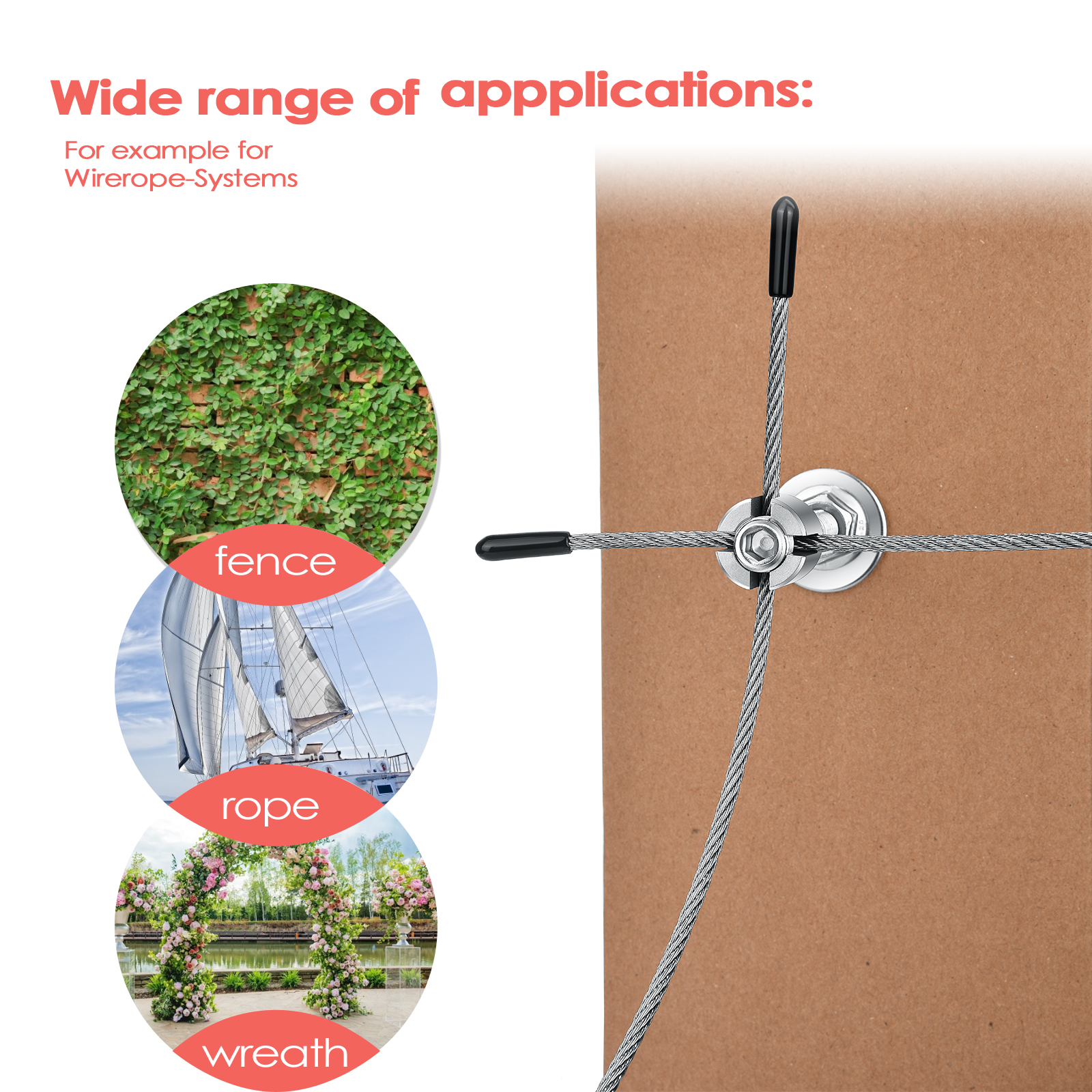 Climbing plant support, 16m stainless steel rope suspension kit, with 3mm stainless steel cable and 12 tensioners (16m)