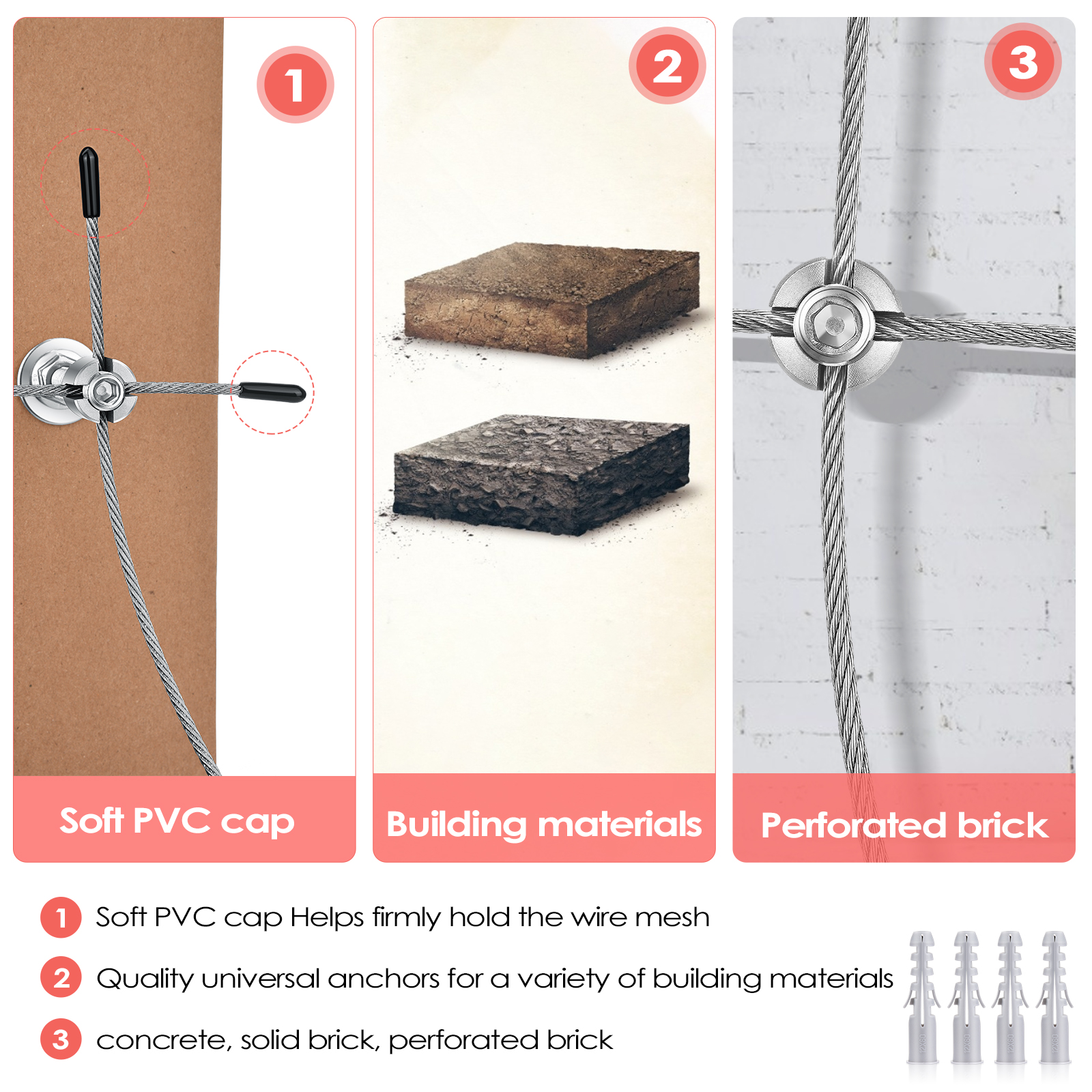 Climbing plant support, 16m stainless steel rope suspension kit, with 3mm stainless steel cable and 12 tensioners (16m)