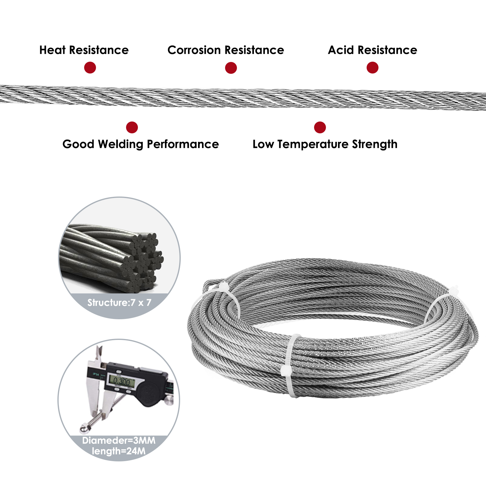 Climbing plant support, 16m stainless steel rope suspension kit, with 3mm stainless steel cable and 12 tensioners (16m)