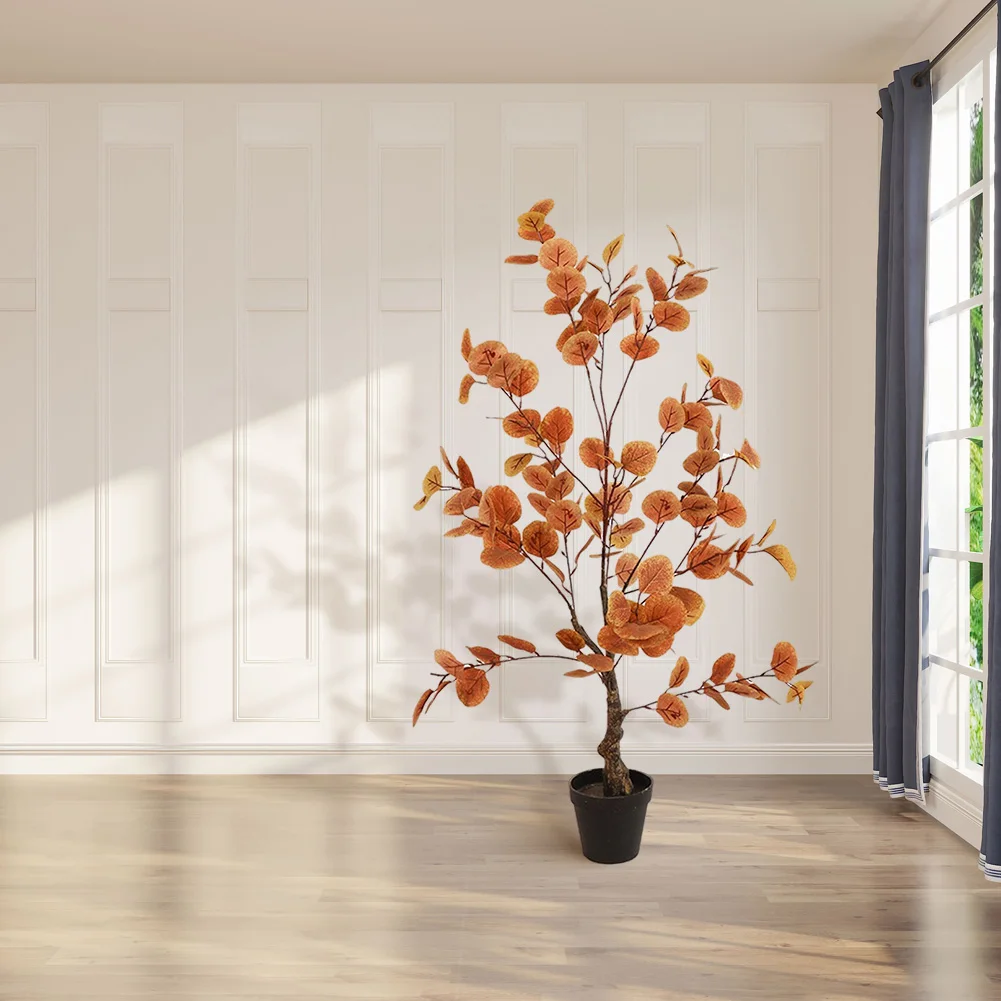 Artificial Fall Eucalyptus Tree Thanksgiving Decor, Artificial Autumn Ficus Tree Decor For Porch Fireplace Front Indoor Party