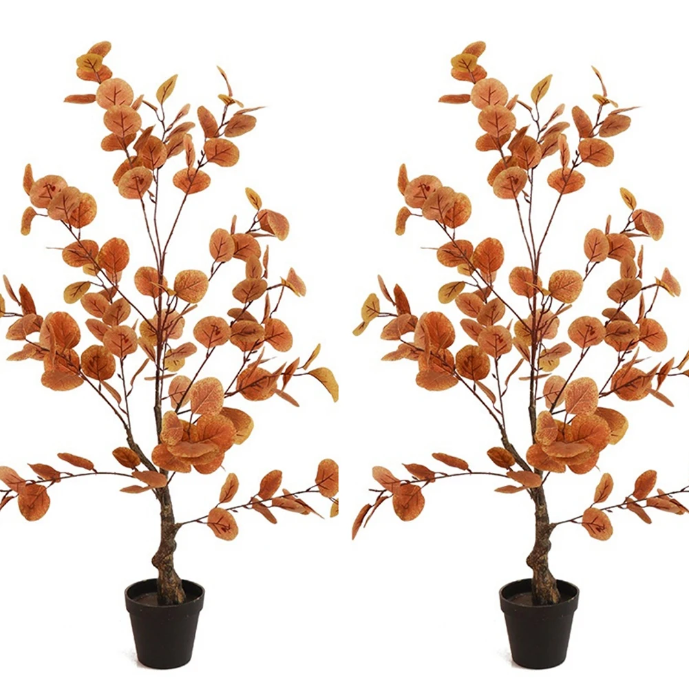 Artificial Fall Eucalyptus Tree Thanksgiving Decor, Artificial Autumn Ficus Tree Decor For Porch Fireplace Front Indoor Party