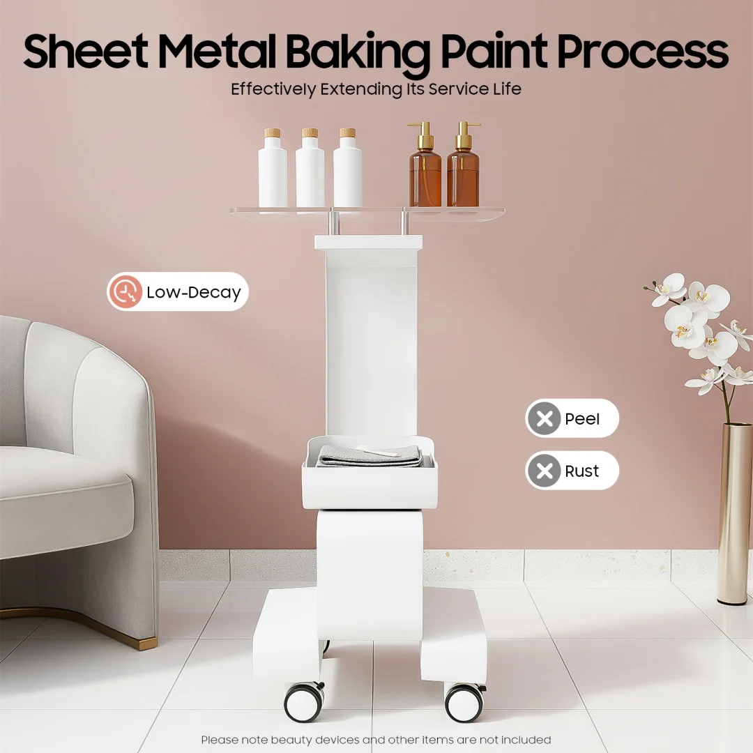4-Tier Beauty Salon Trolley Cart, Modern Acrylic Display Rack with Storage Basket, 76cm Height Mobile Equipment Stand for Beauty Tools, Wellness Centers & Home Use