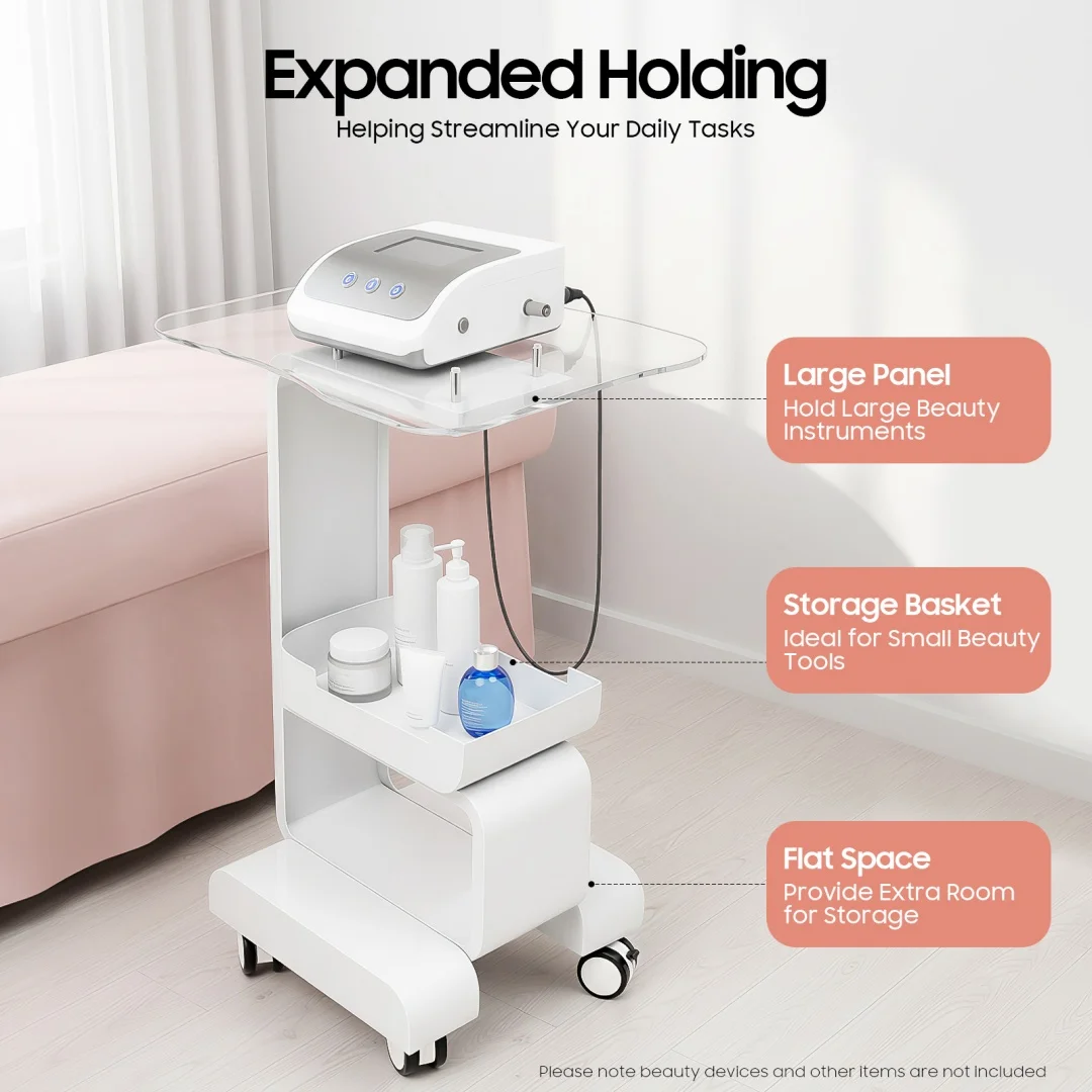 4-Tier Beauty Salon Trolley Cart, Modern Acrylic Display Rack with Storage Basket, 76cm Height Mobile Equipment Stand for Beauty Tools, Wellness Centers & Home Use